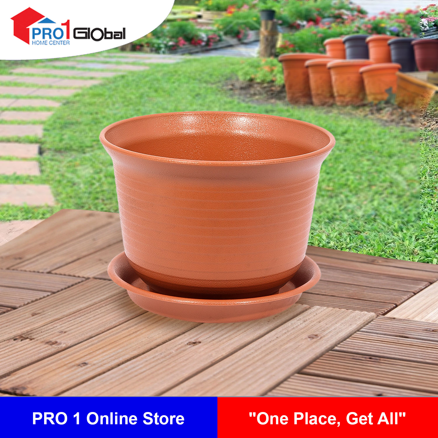 BLOOM Flower Pot(with tray) PYQ37-RD (18x18x13)cm Red