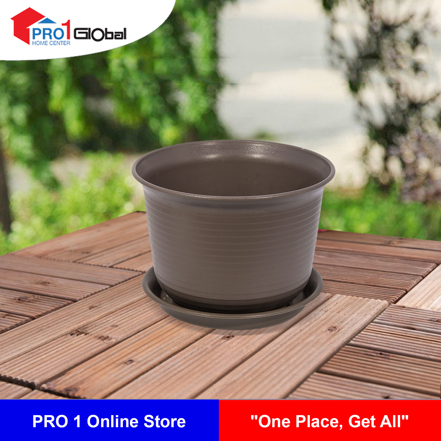 BLOOM Flower Pot(with tray) PYQ38-BL (20.7x20.7x15.5)cm Black