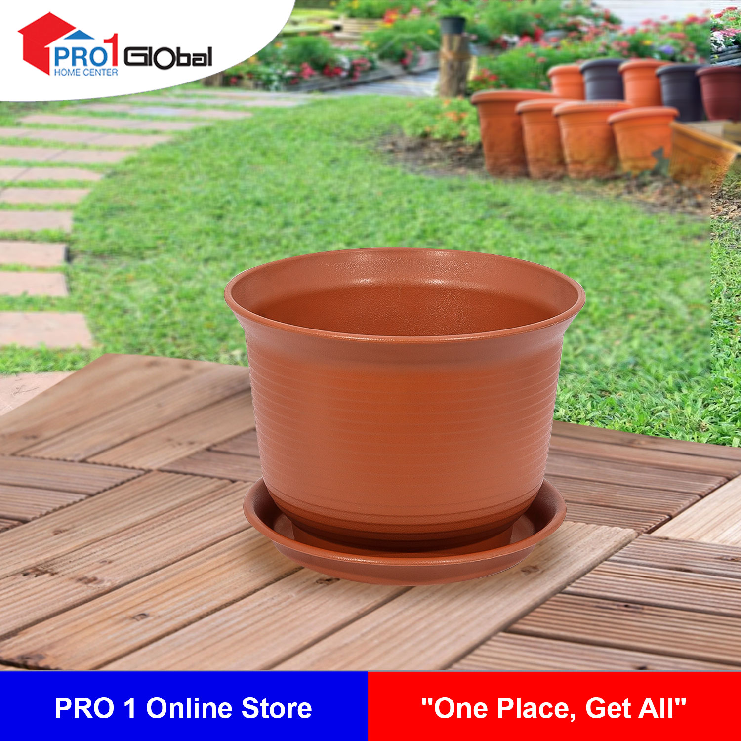 BLOOM Flower Pot(with tray) PYQ39-RD (23x23x17)cm Red