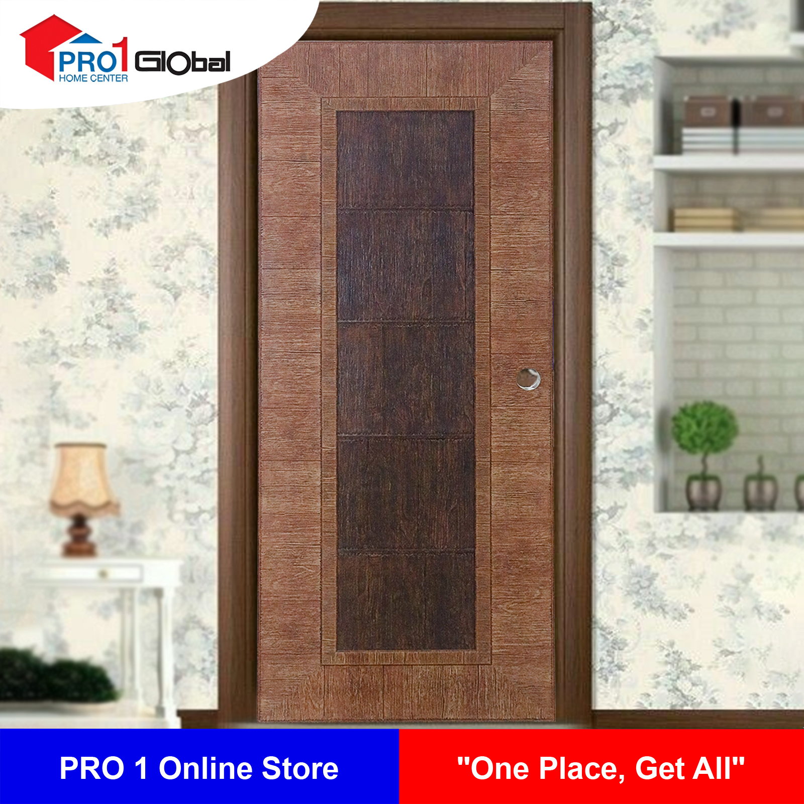 YES MOULDING Polystyrence Door DA7018-11 700x1800x4 MM Walnut (With Door Lock Hole)