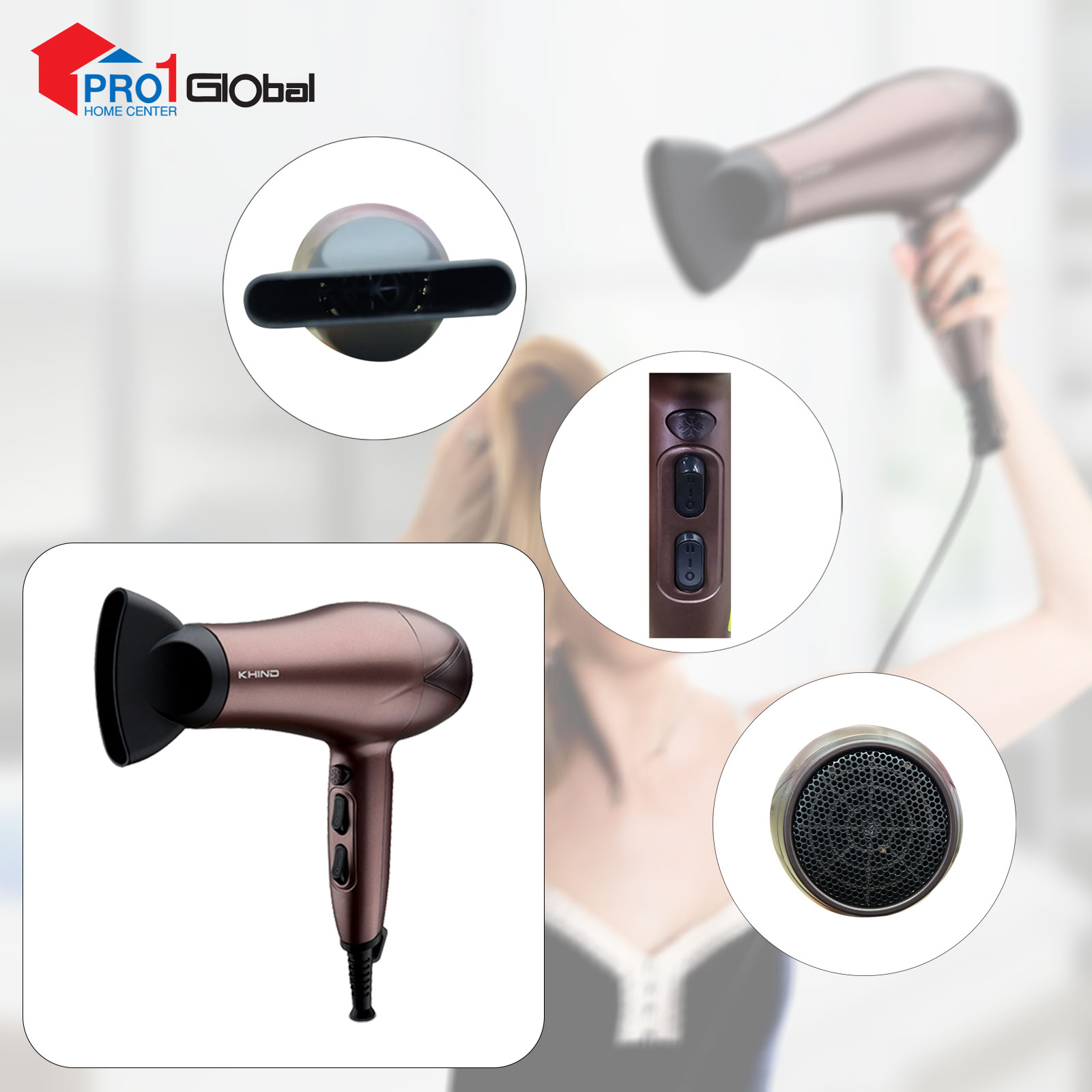 KHIND Hair Dryer HD 2022 (0.6Kg, 2000W)