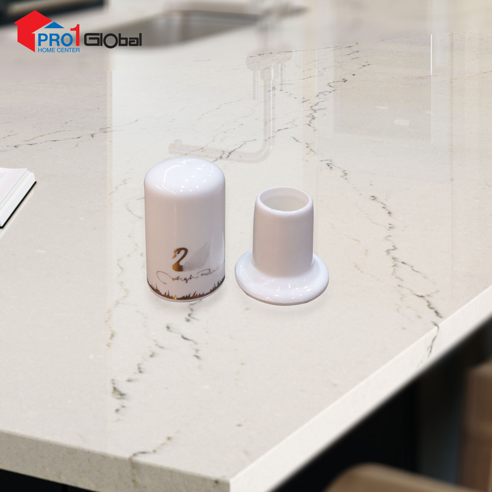 LANCE Bone Ceramic Toothpick Holder JBCJ-B4 White Gold Rim