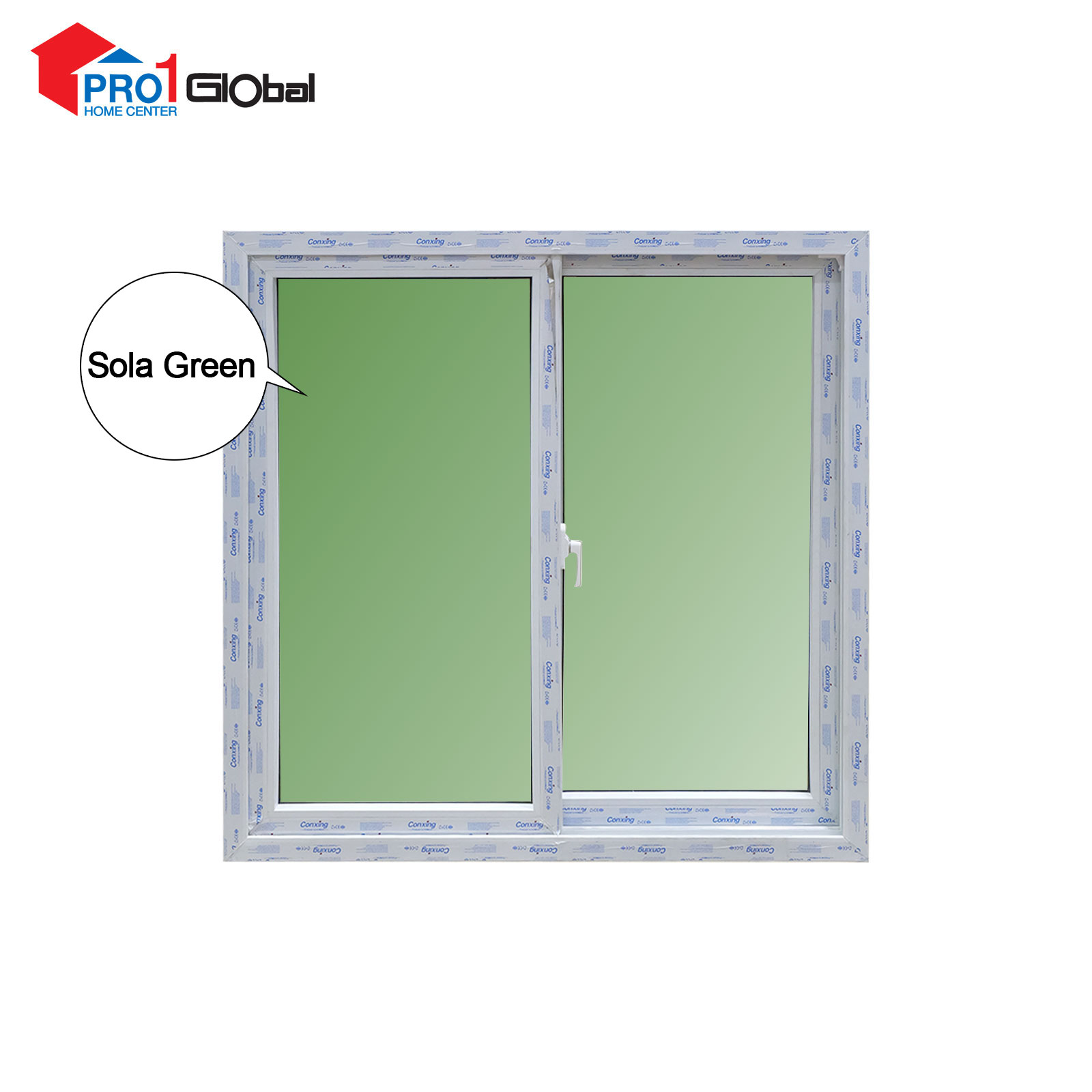 Conxing UPVC Slide Window 80mm Frame (W4ft x H4ft)Sola Green
