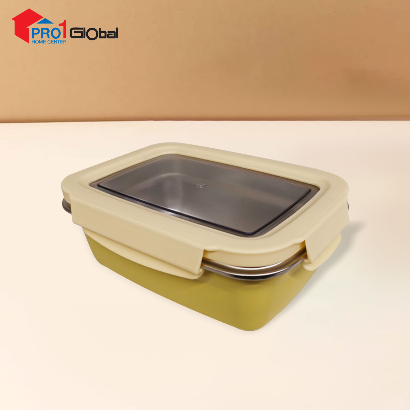 Cheffy Steel Rectangular Lunch Box LJ360-7 (550ml) (12.5x17x6)cm Yellow/Pink