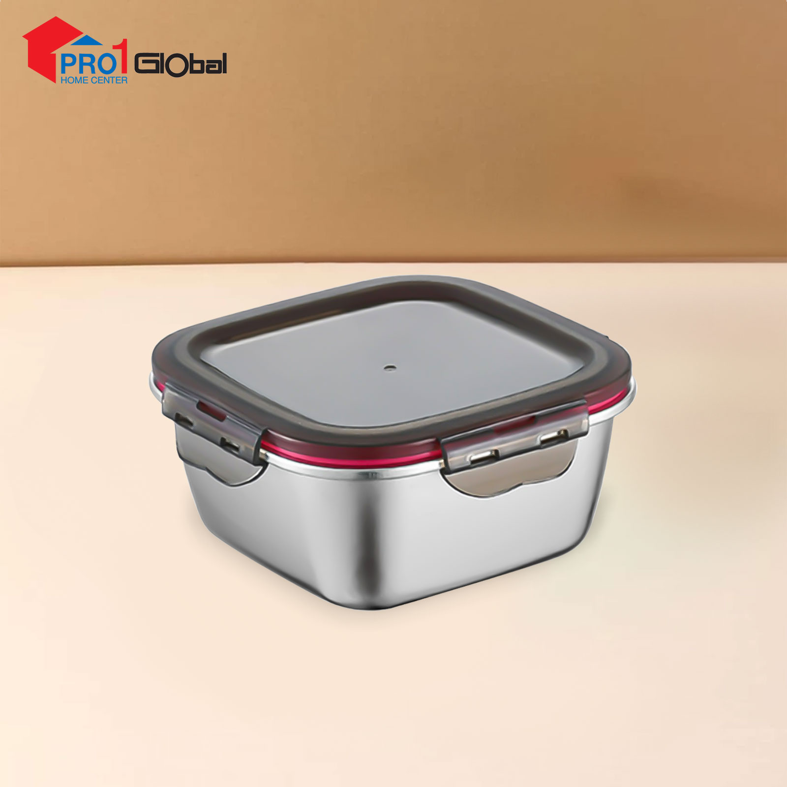 Cheffy Steel Square Lunch Box GC360-24 (1200ml) (17.3x17.3x8)cm Black