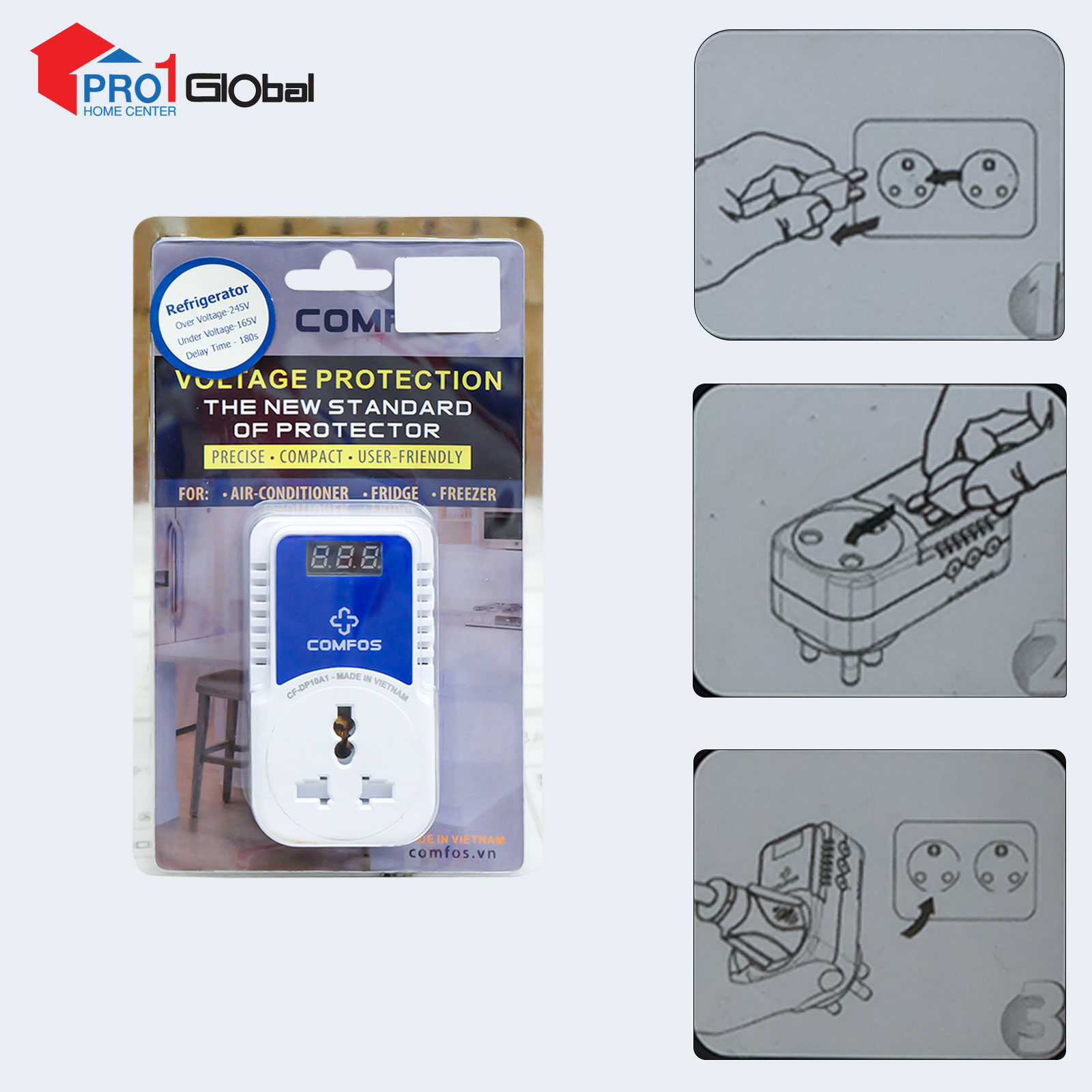 COMFOS Automatic Voltage Protector CF-DP10A1 10A 2Pin Plug (Refrigerator)