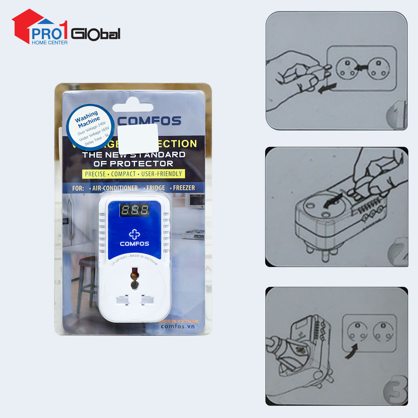 COMFOS Automatic Voltage Protector CF-DP10A1 10A 2Pin Plug (Washing Machine)