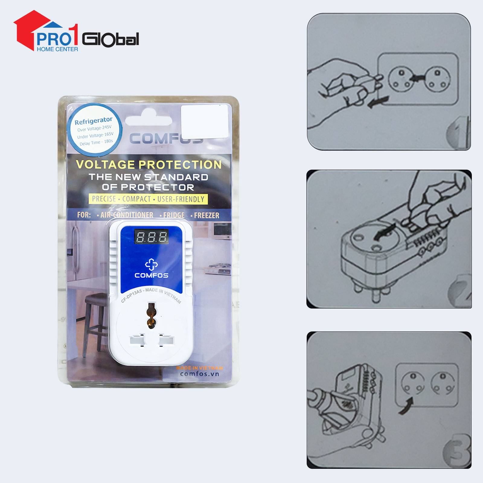 COMFOS Automatic Voltage Protector CF-DP13A5 13A 3Pin Plug (Refrigerator)
