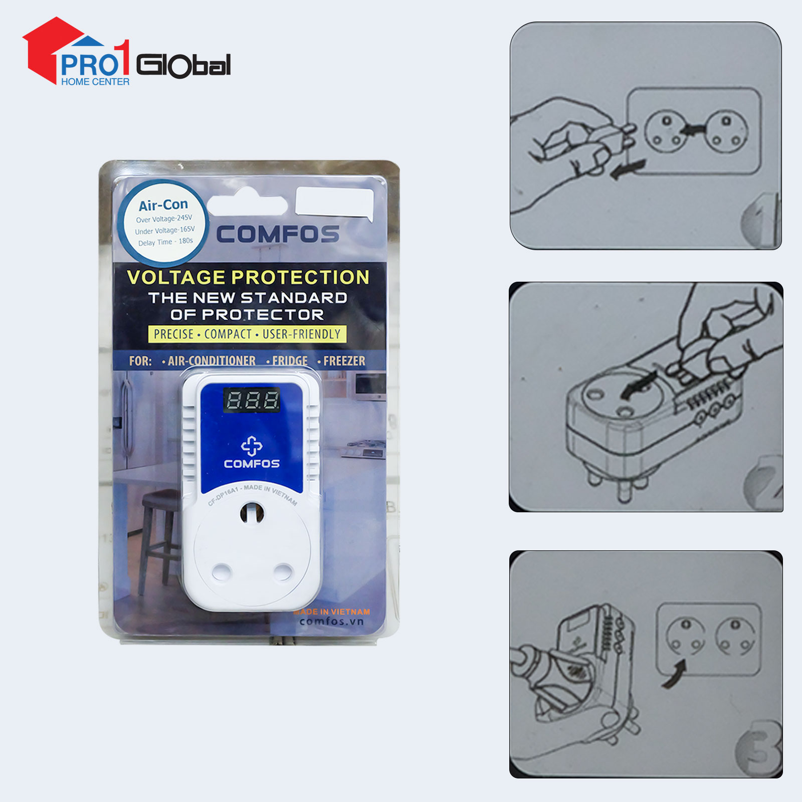 COMFOS Automatic Voltage Protector CF-DP16A1 16A 3Pin Plug (Air Conditioner)