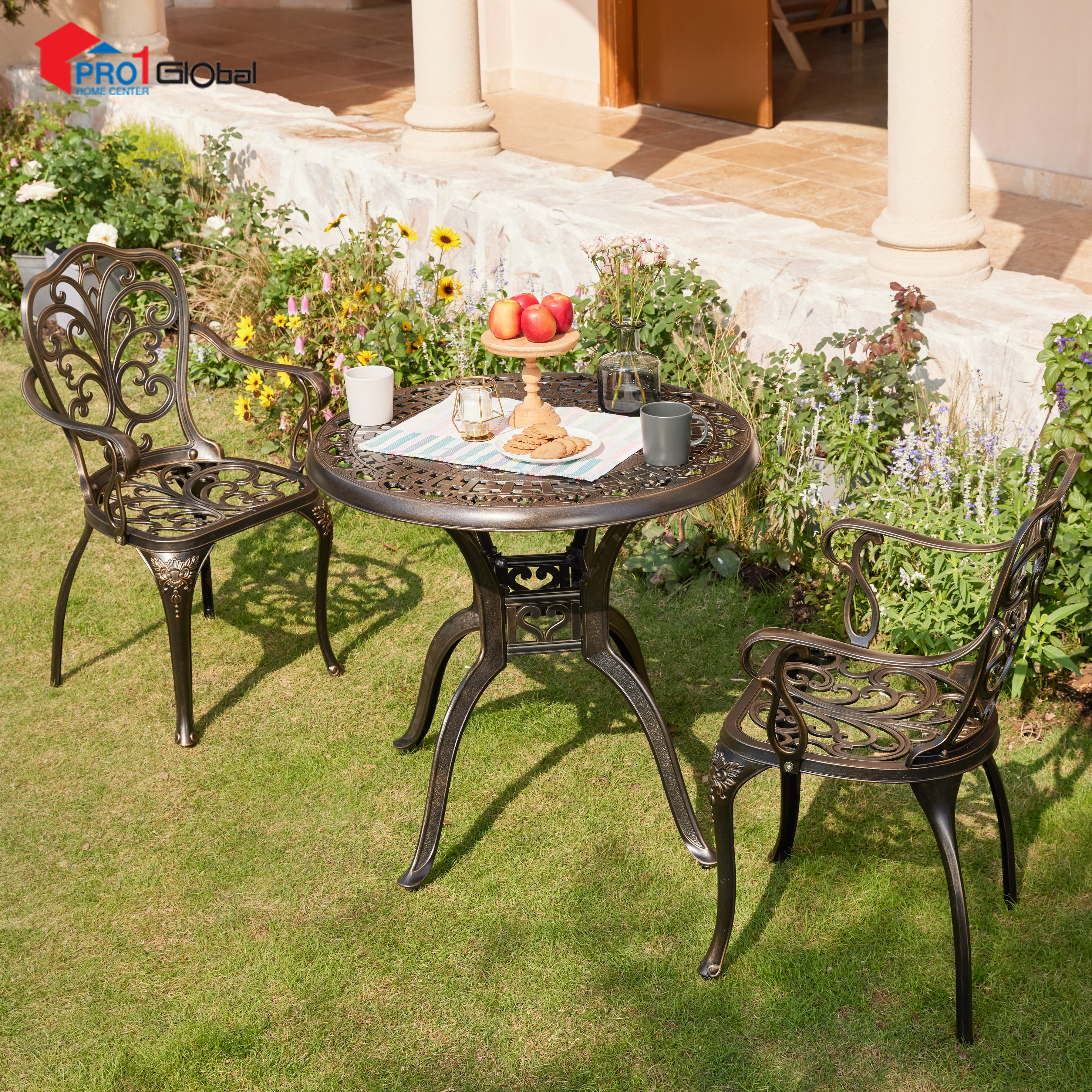 Comfy Iron Outdoor Table and Chair MLM-211011 (81x72)cm (1+2)