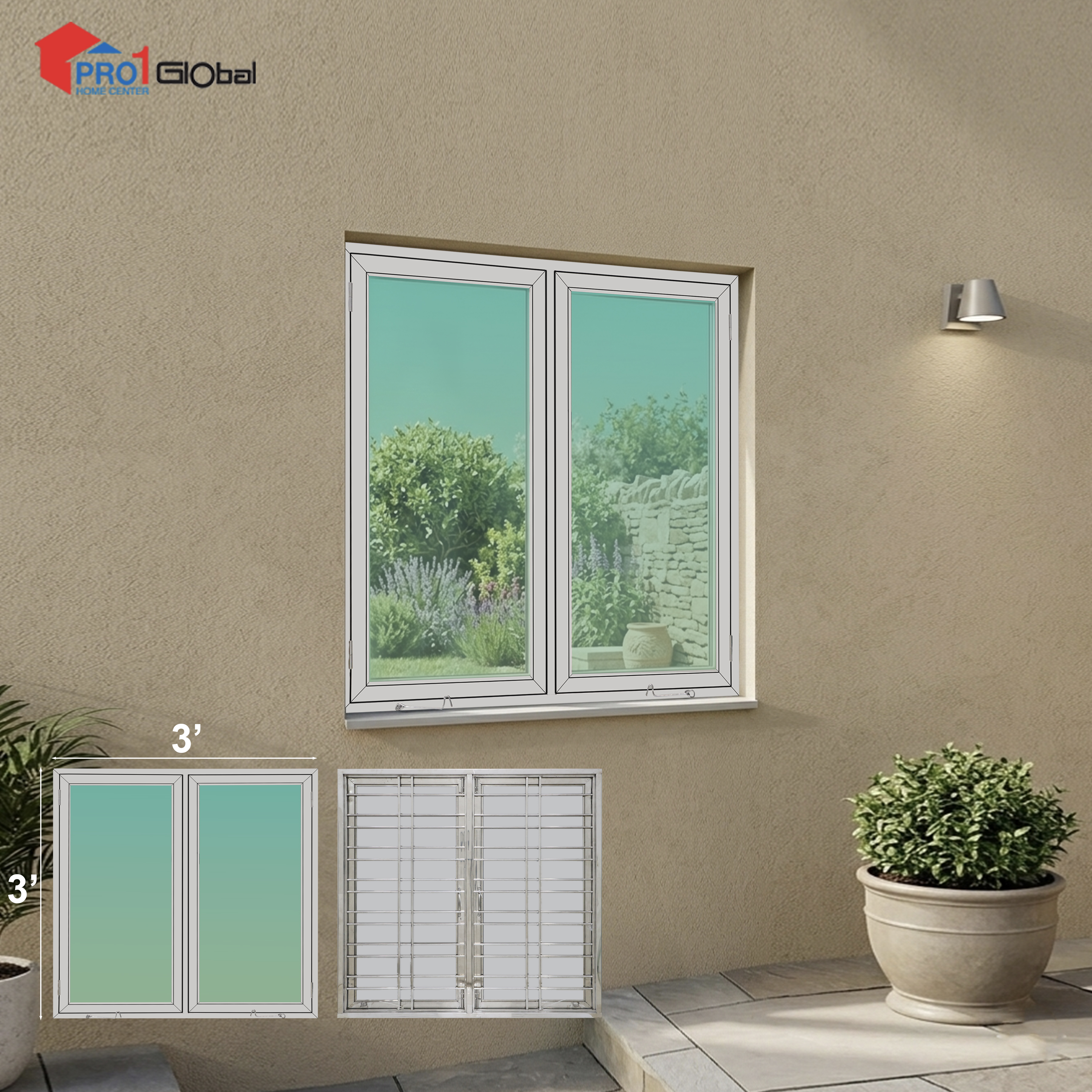 NMZ Steel Casement Window Eco Frame 1.0mm (W3ft x H3ft)Sola Green