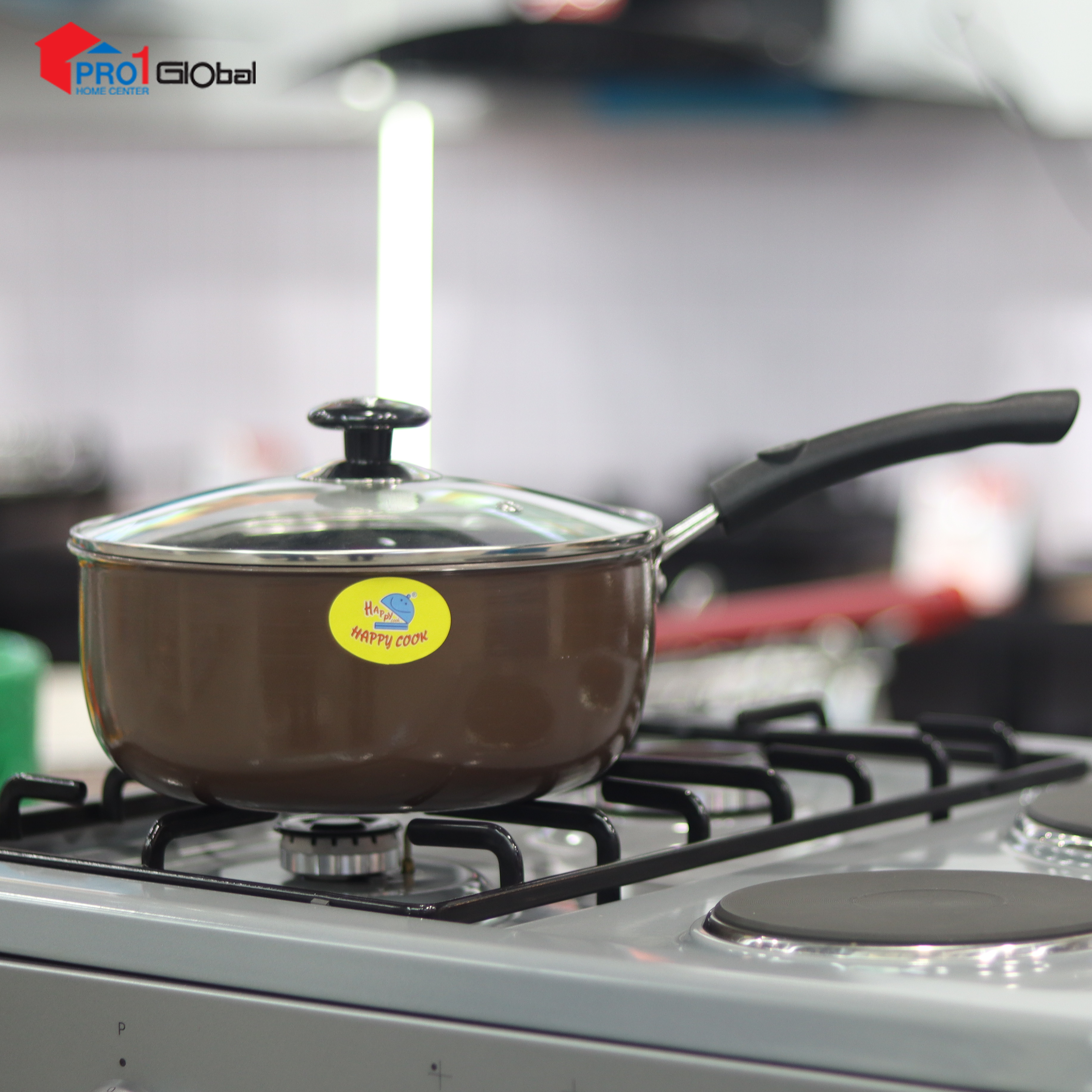 Happy Cook Aluminium M Non-Stick Pan with Glass Cover (Long) 22cm