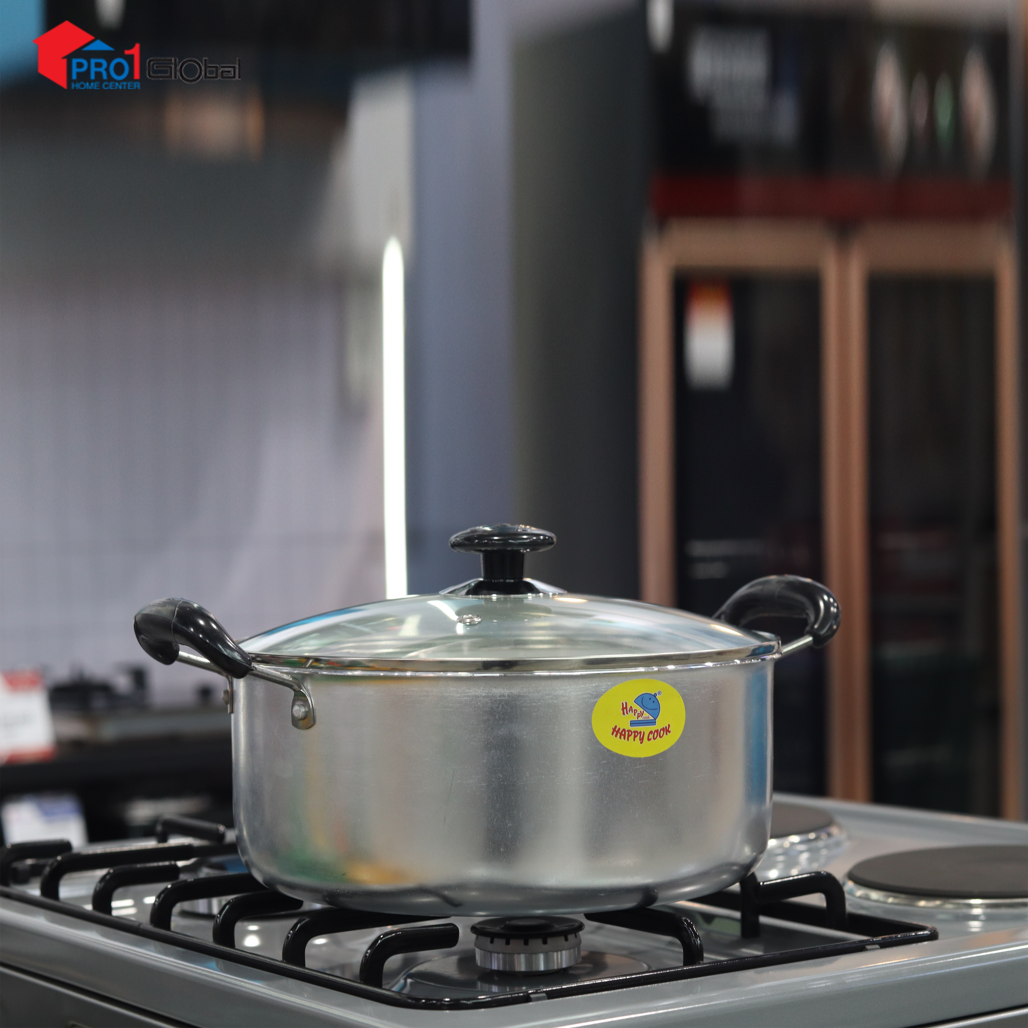 Happy Cook Aluminium M Silver Pot with Glass Cover (Side) 24cm