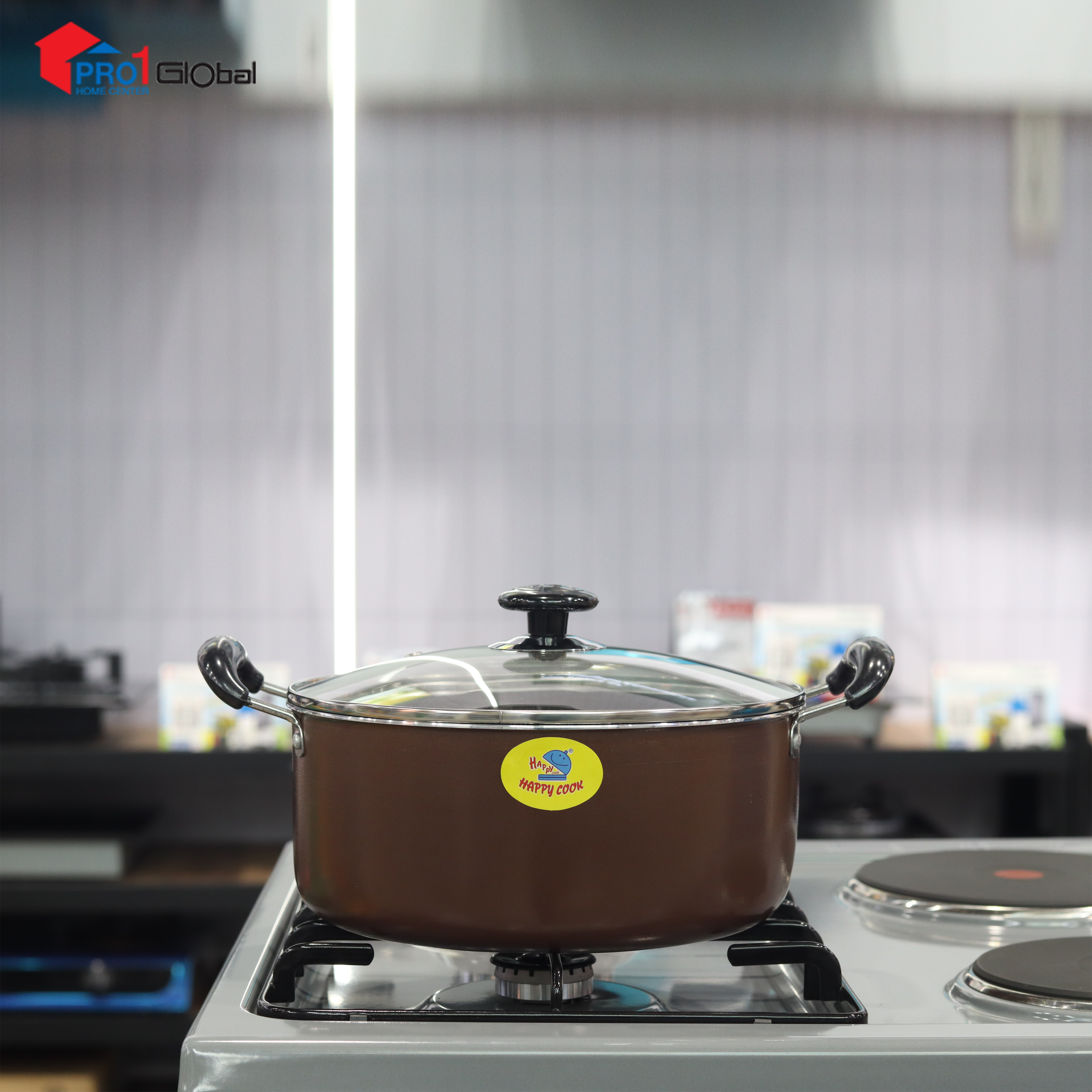 Happy Cook Aluminium M Non-Stick Pot with Glass Cover (Side) 24cm