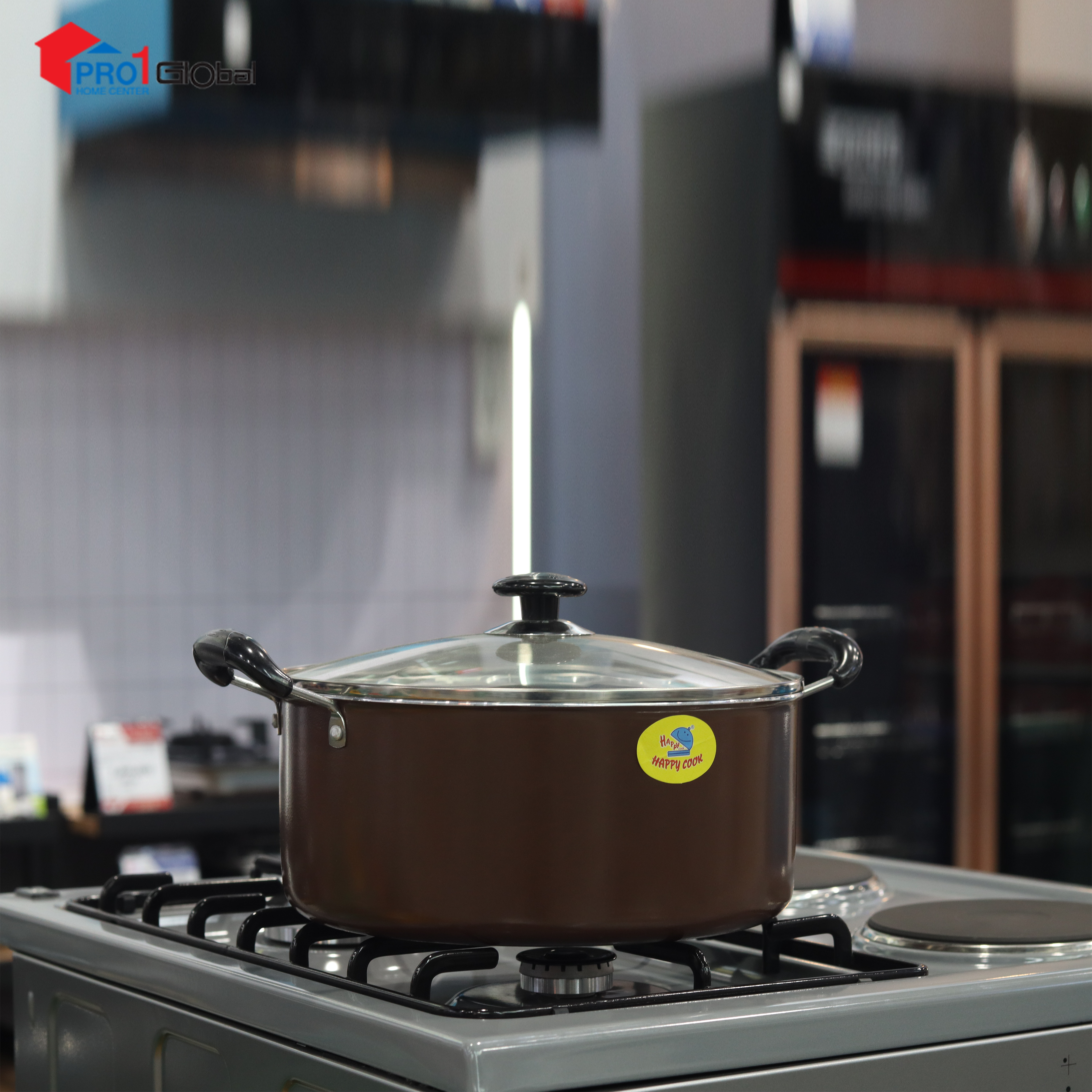 Happy Cook Aluminium M Non-Stick Pot with Glass Cover (Side) 26cm