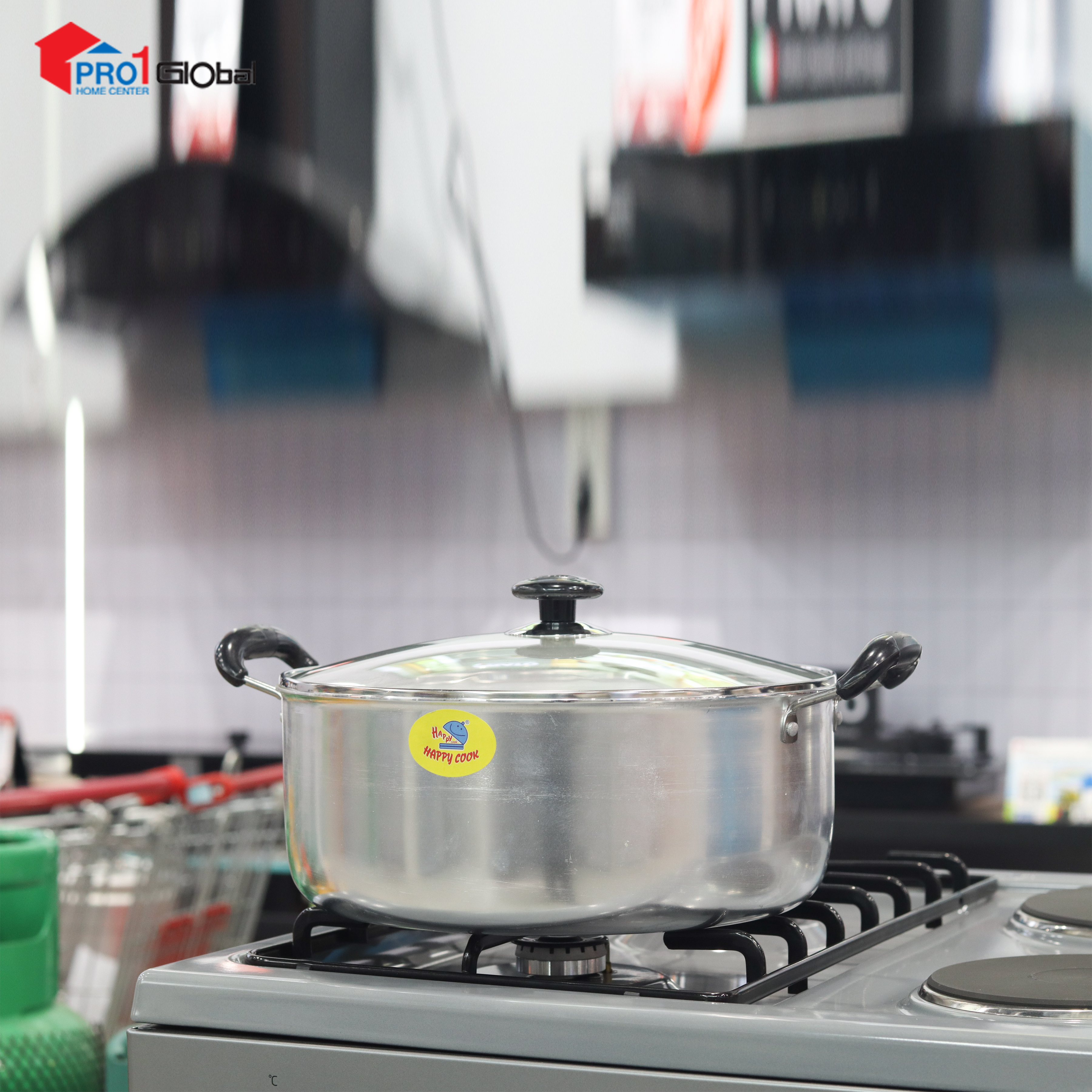 Happy Cook Aluminium M Silver Pot with Glass Cover (Side) 28cm