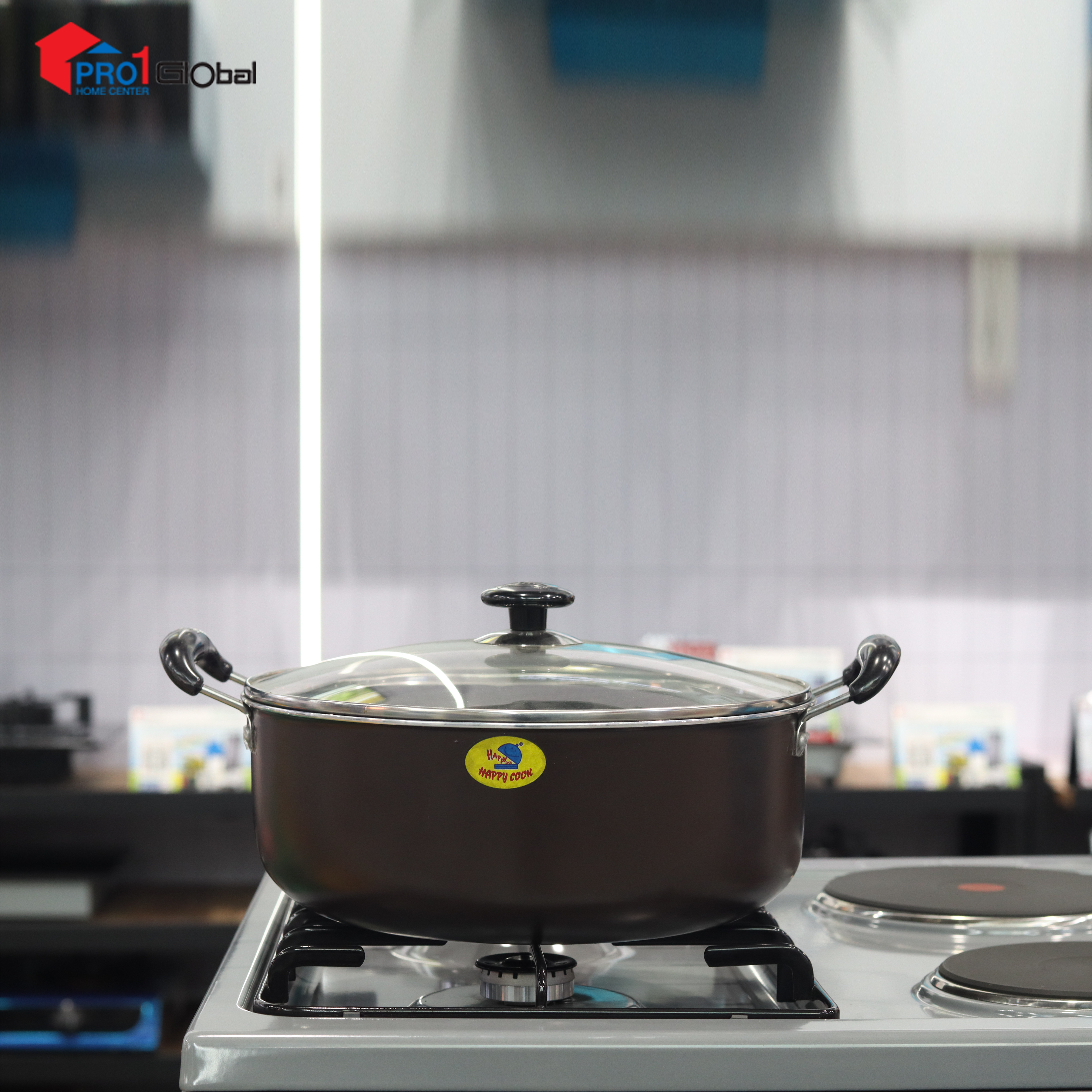 Happy Cook Aluminium M Non-Stick Pot with Glass Cover (Side) 28cm