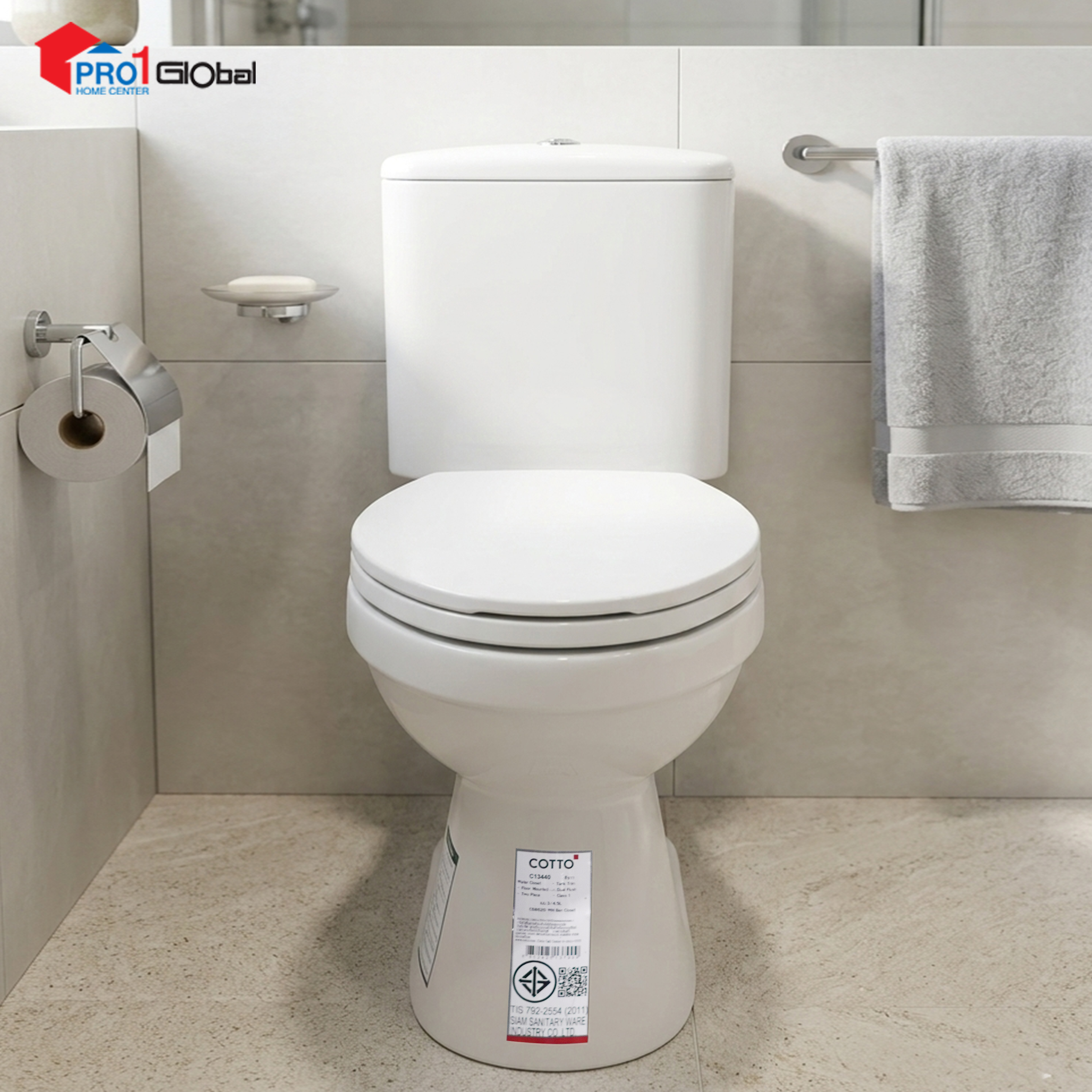 Cotto Two Piece Toilet BEN S-Trap C13440N 3/4.5L (375x740x785mm)