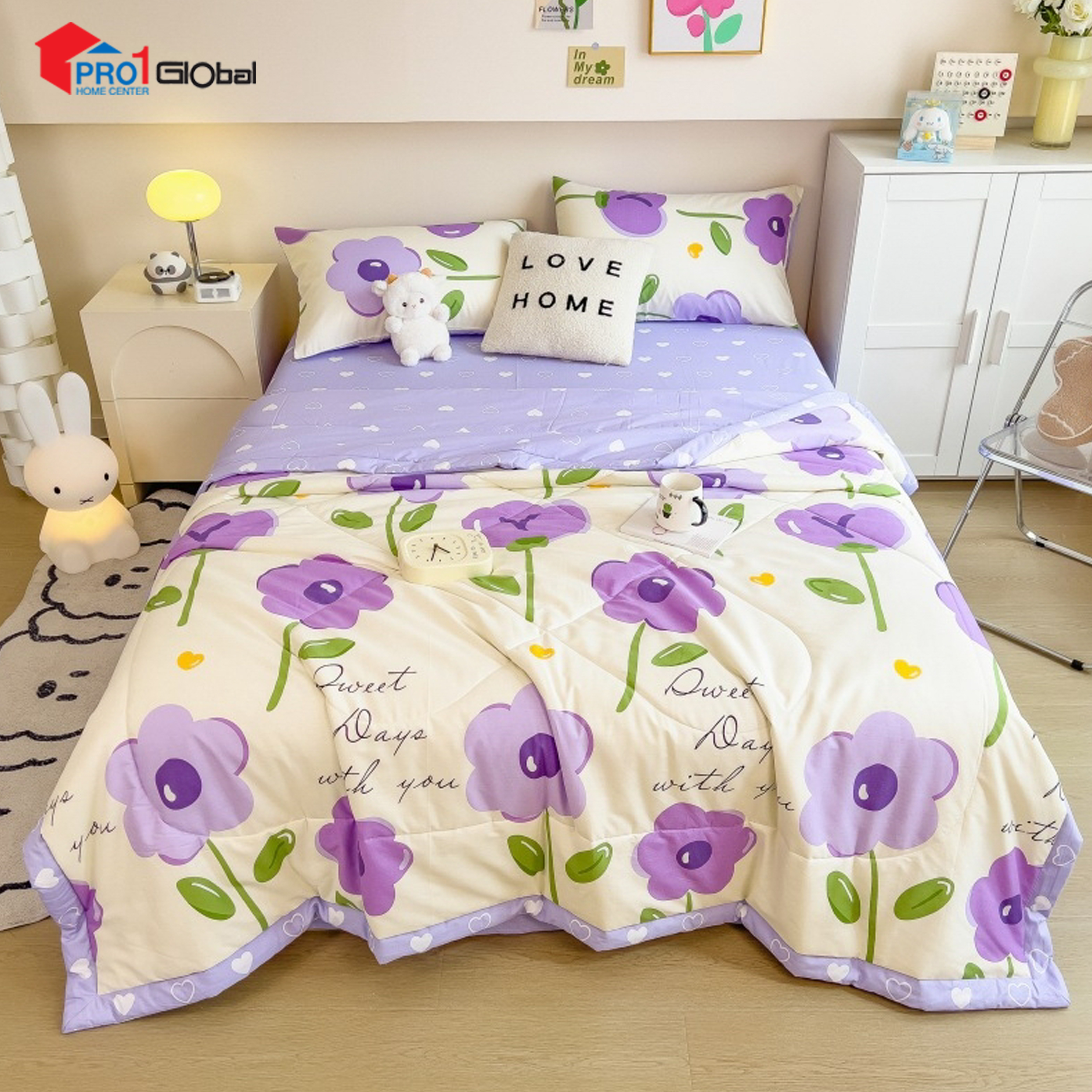 Homely Fabric Washed Cotton Single Blanket BZ506-34 (1.1) kg (150x200)cm- Purple Flower