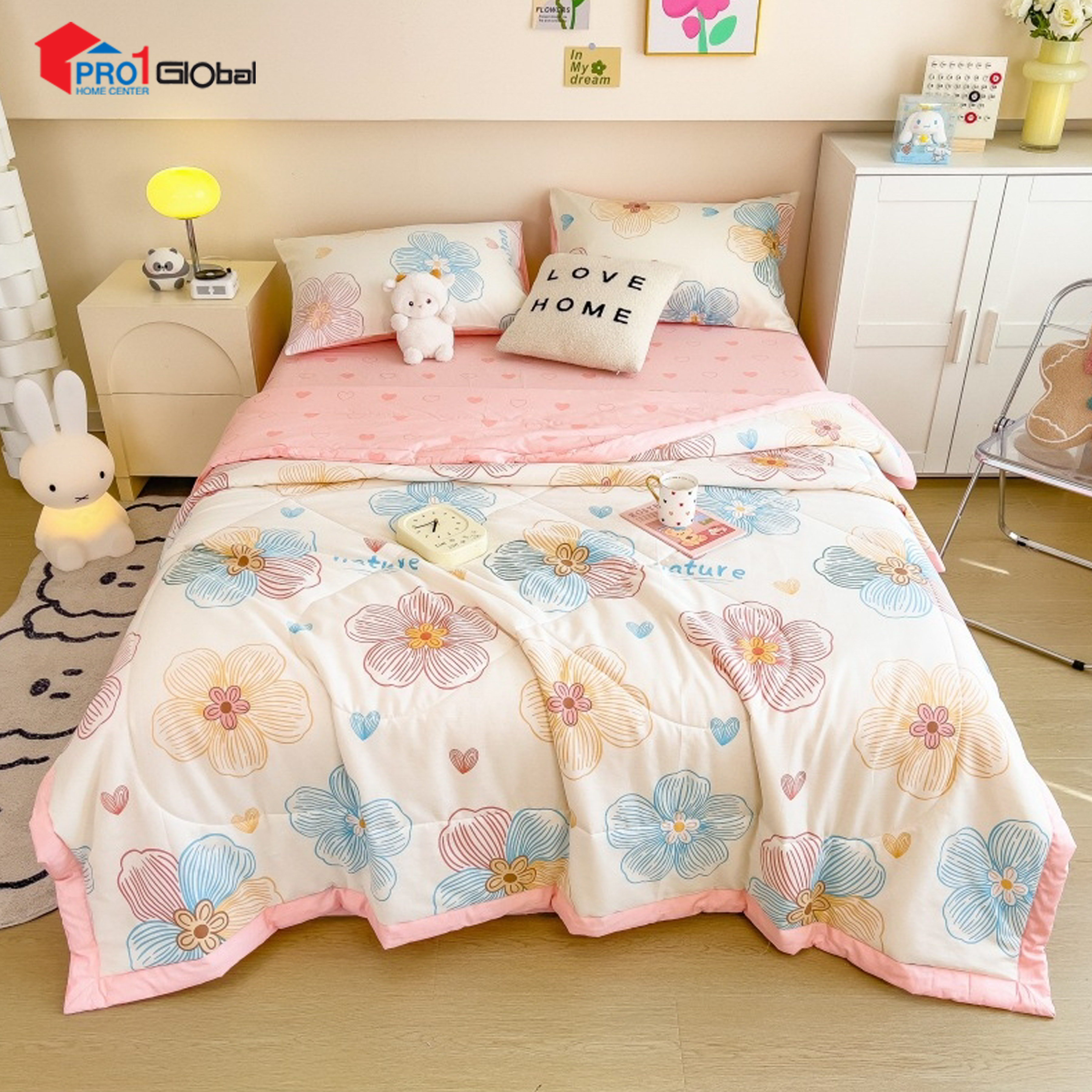 Homely Fabric Washed Cotton Single Blanket BZ506-34(1.1) kg (150x200)cm- Pink Flower