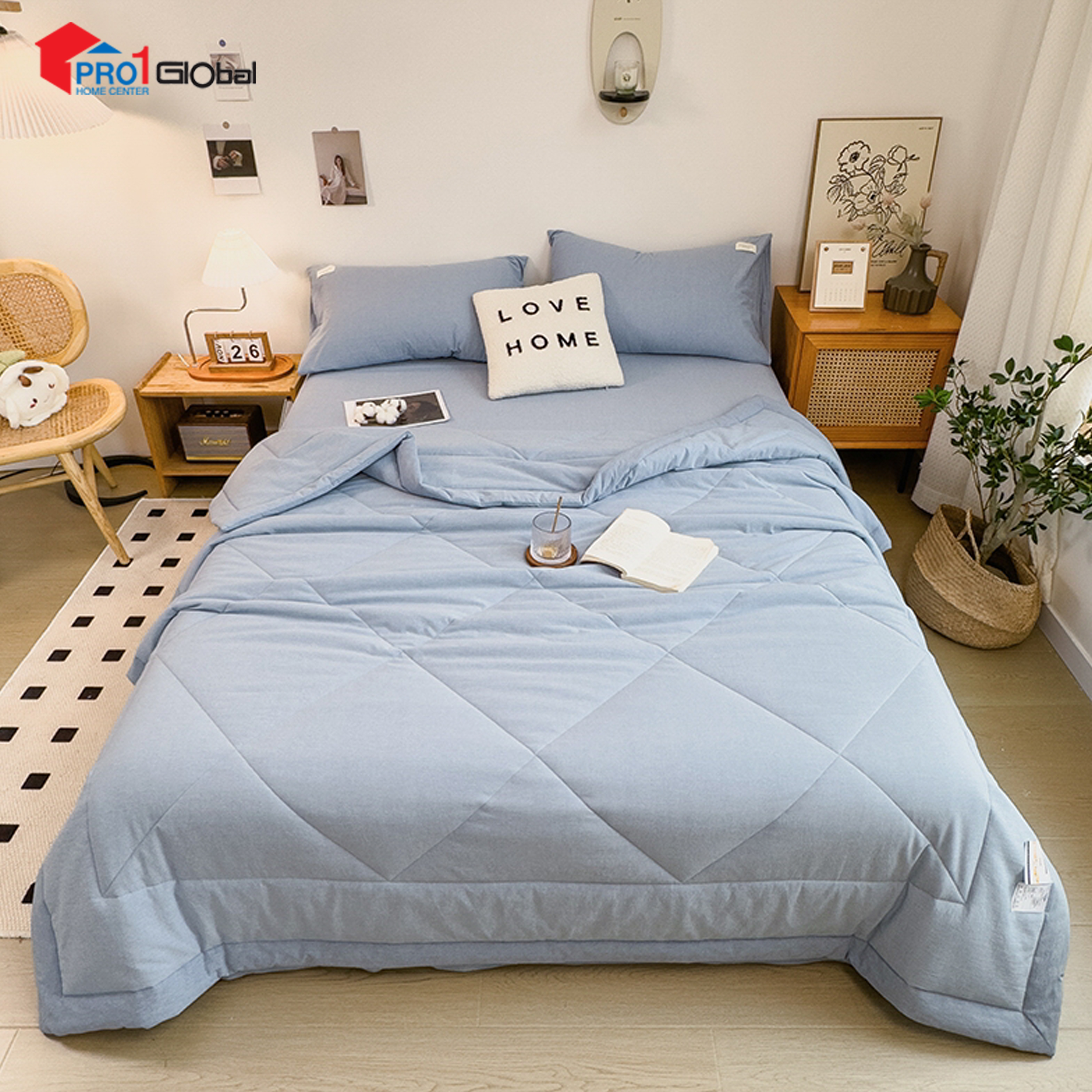 Homely Fabric Washed Cotton Double Blanket BZ506-20 (1.3 ) kg (200x230)cm- Blue