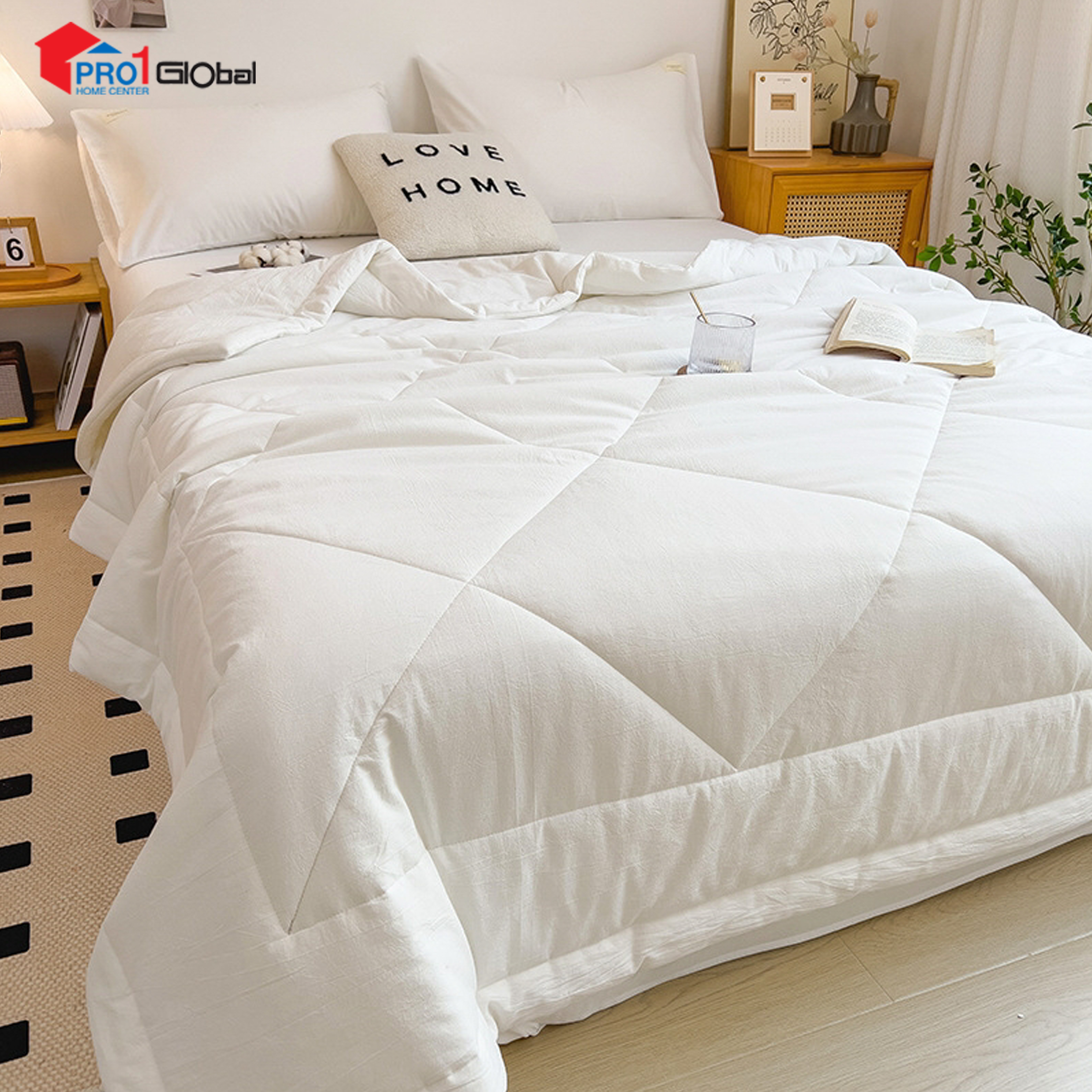 Homely Fabric Washed Cotton Double Blanket BZ506-12 (200x230)cm- White