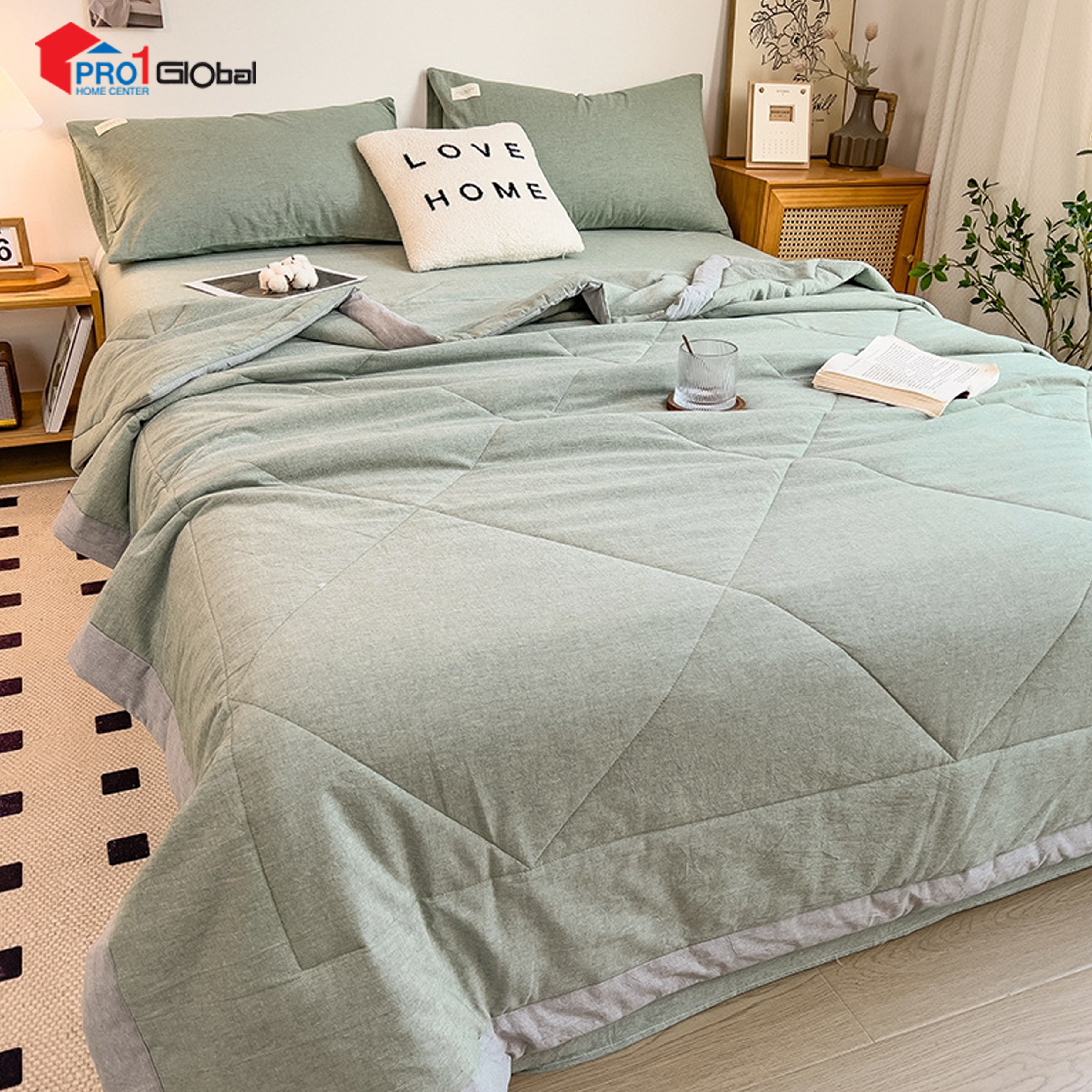 Homely Fabric Washed Cotton Double Blanket BZ506-12 (200x230)cm- Green