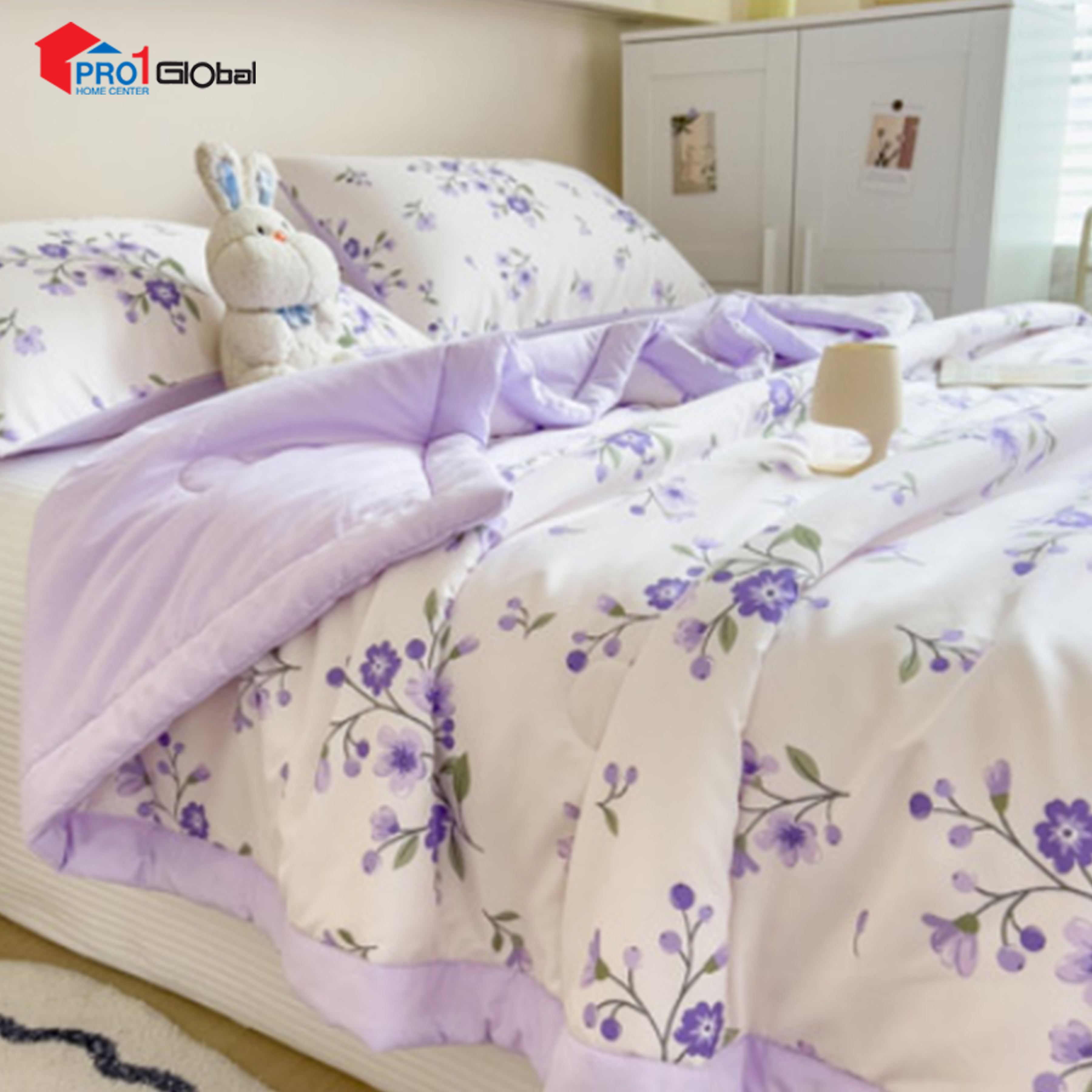 Homely Fabric Washed Cotton Double Blanket BZ506-4 (1.15 ) kg (200x230)cm- Purple Flower