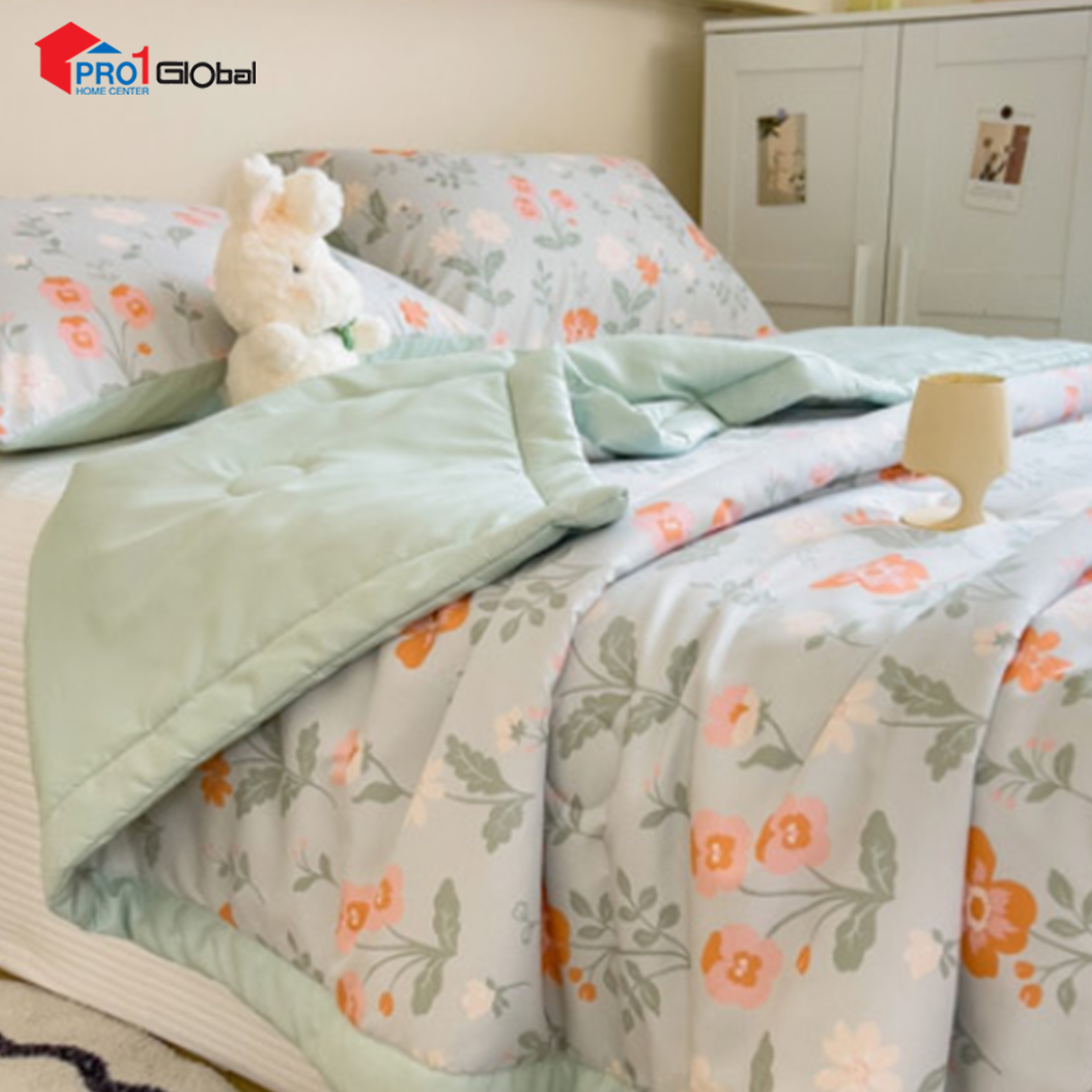 Homely Fabric Washed Cotton Double Blanket BZ506-4 (1.15 ) kg (200x230)cm- Green Flower