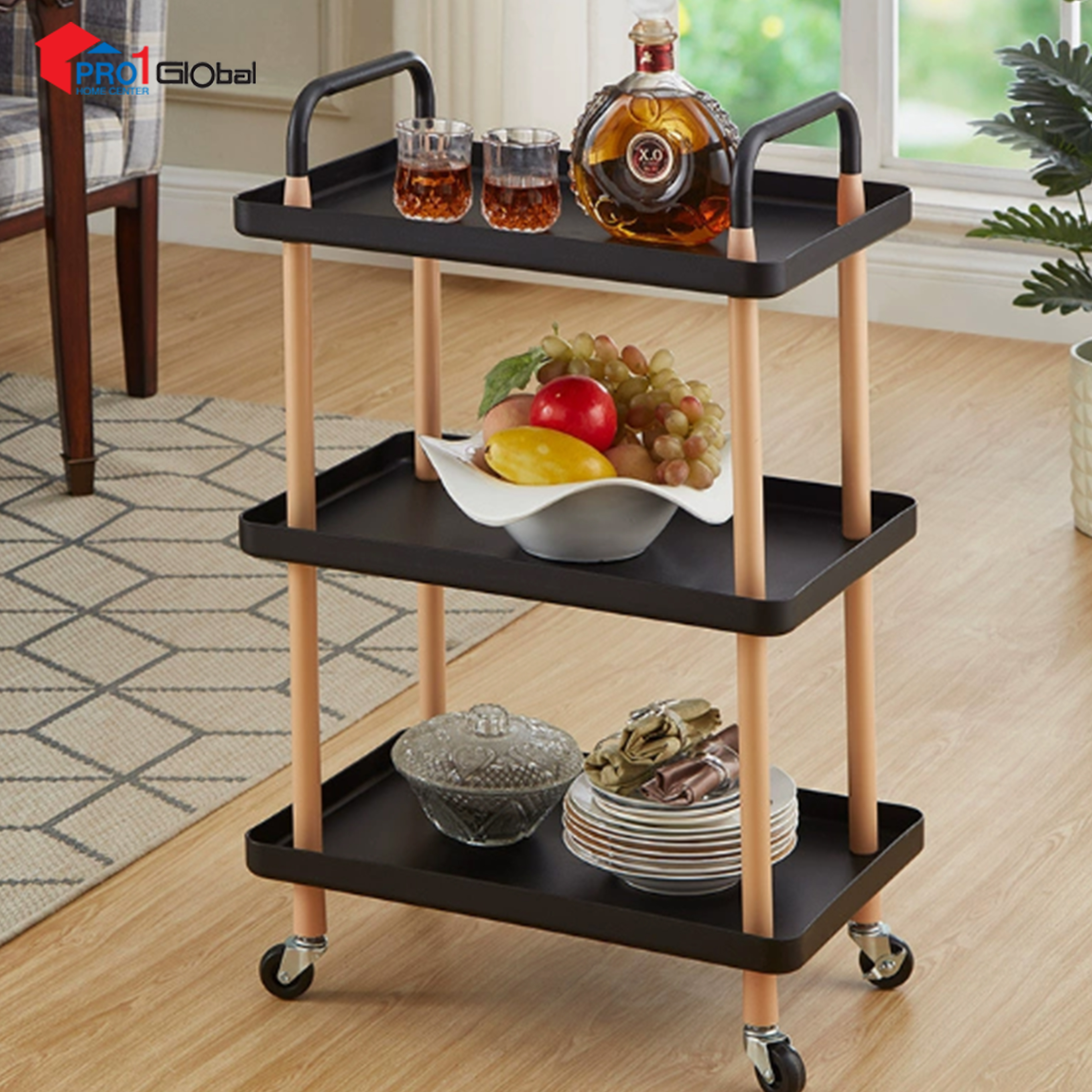 Cheffy Movable Storage rack 3tiers 812NE-07 (53.5x36x85)cm Black