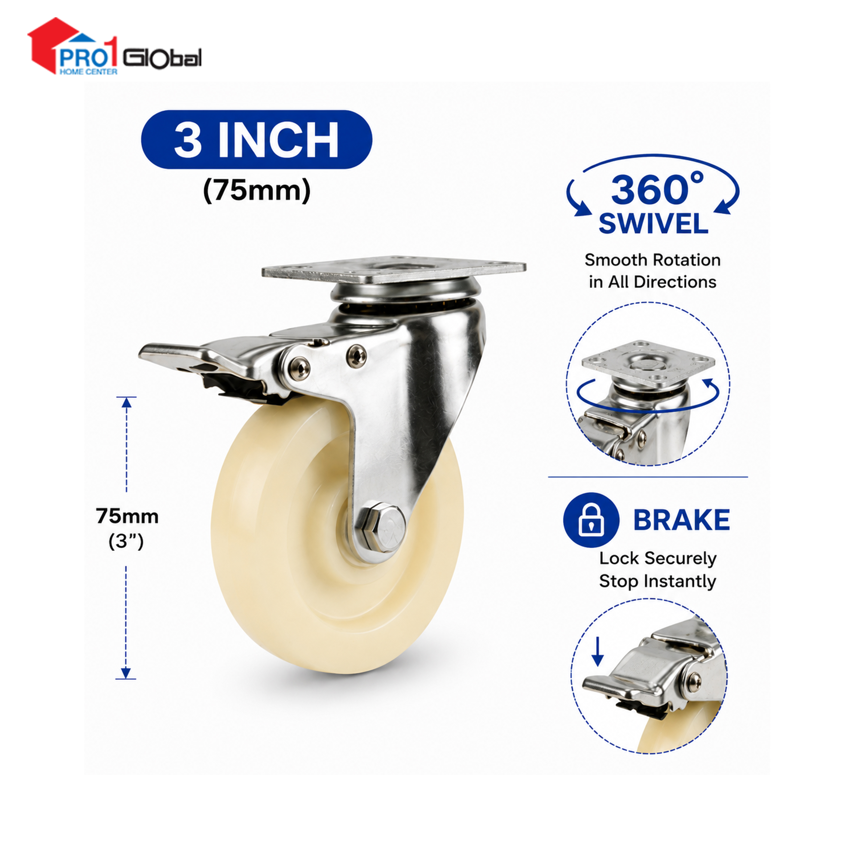 SHIELD Nylon Caster Wheel Brake JL604-2A-3 3in