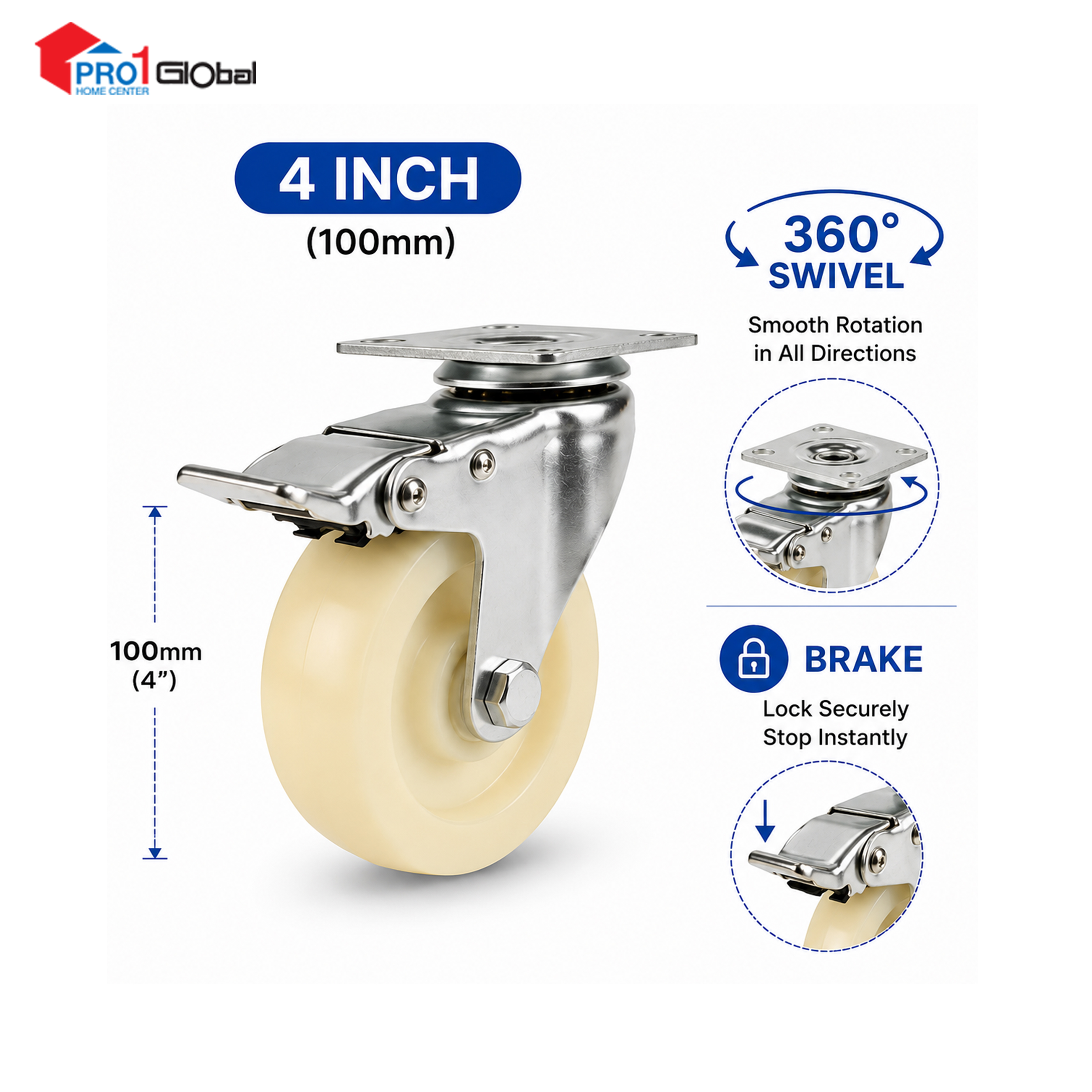 SHIELD Nylon Caster Wheel Brake JL604-2A-4 4in