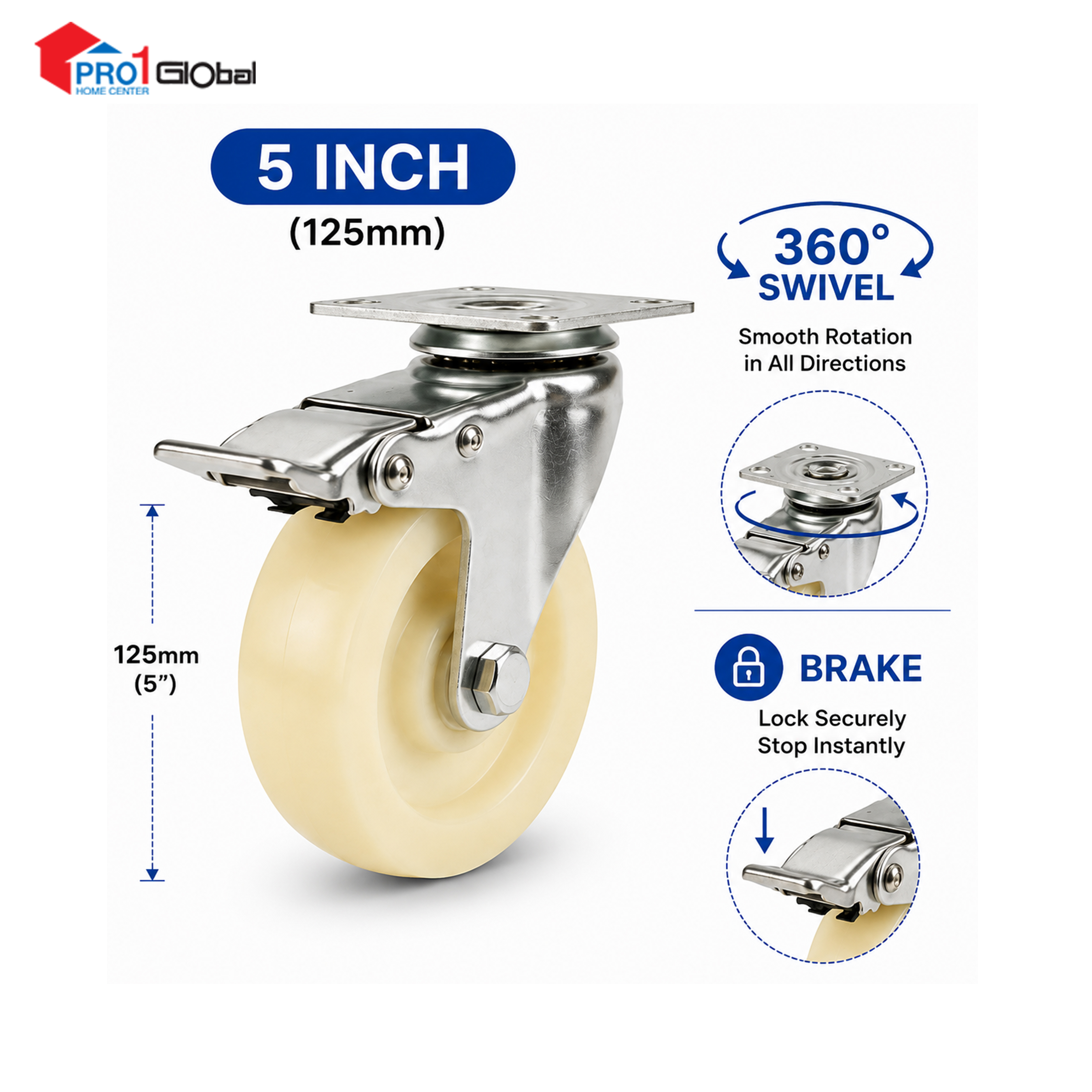 SHIELD Nylon Caster Wheel Brake JL604-2A-5 5in