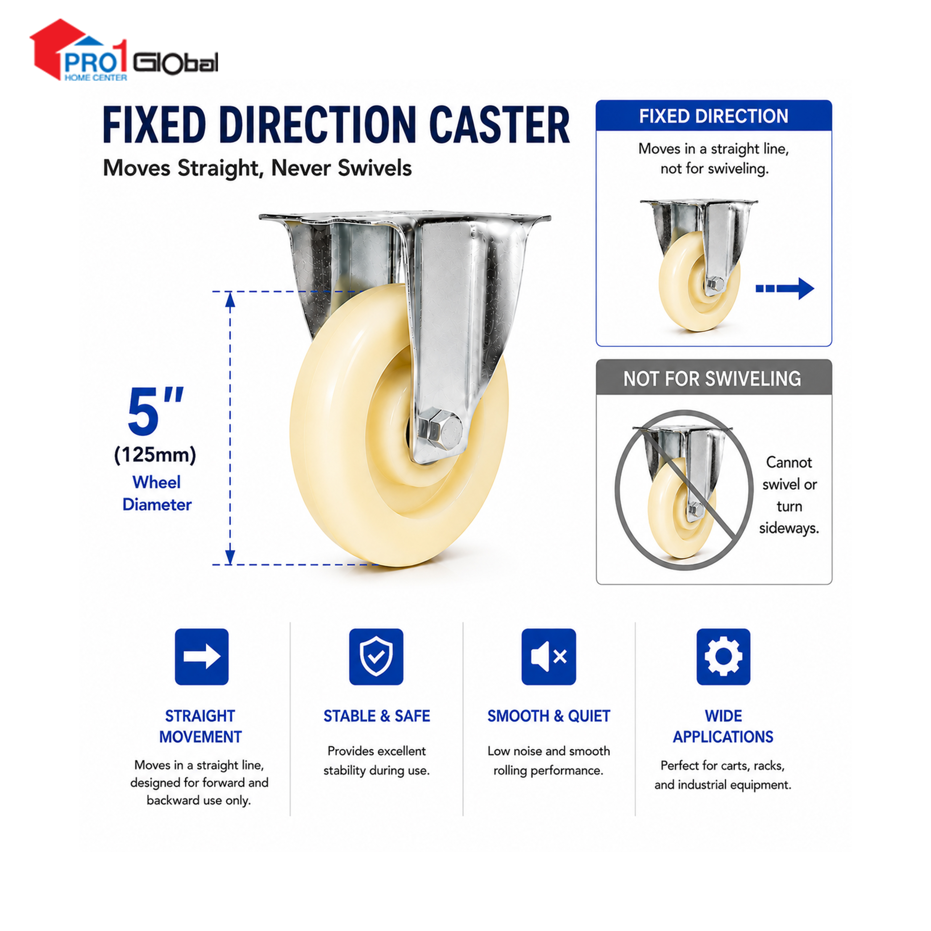 SHIELD Nylon Caster Wheel Fixed JL604-2C-5 5in