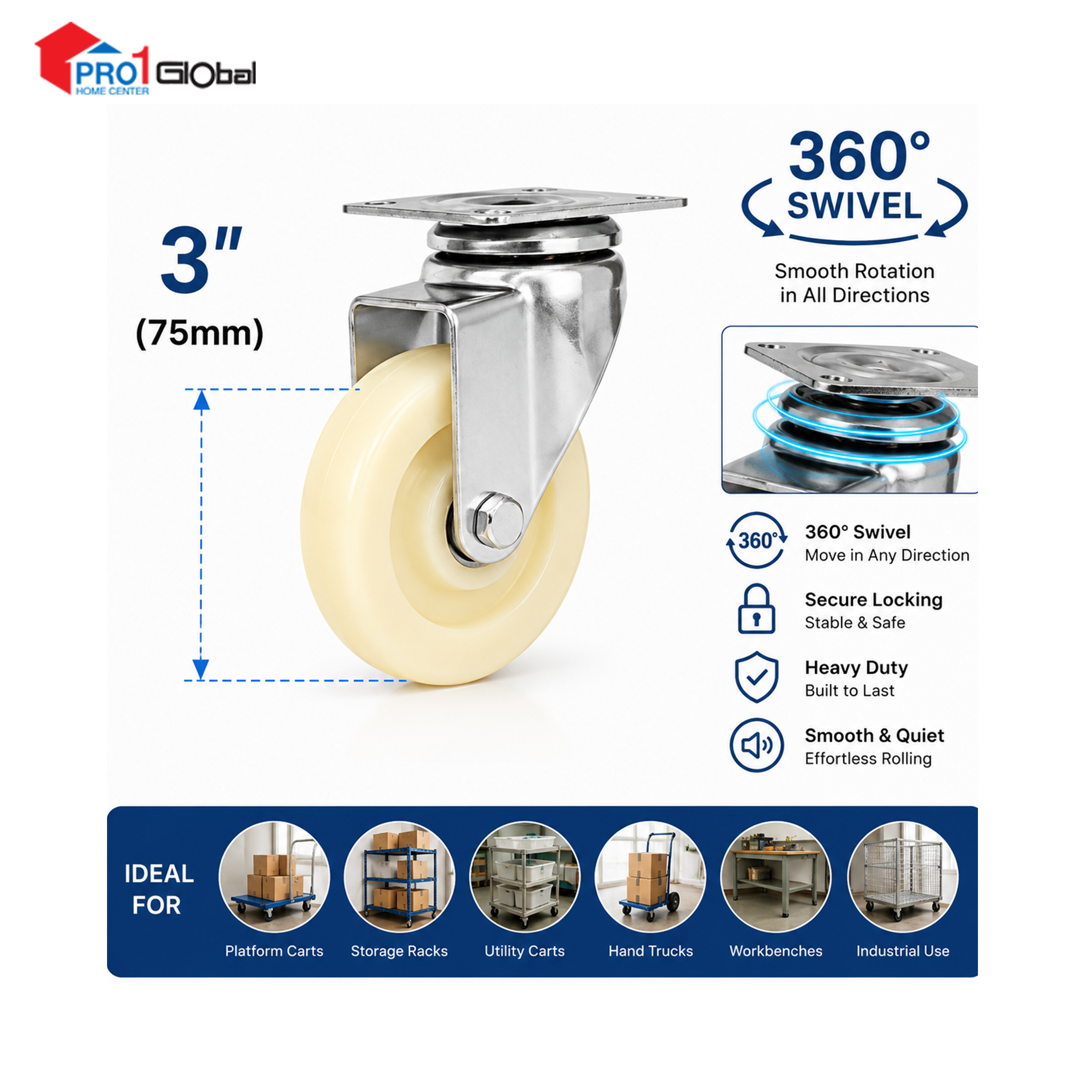 SHIELD Nylon Caster Wheel Swivel JL604-2B-3 3in