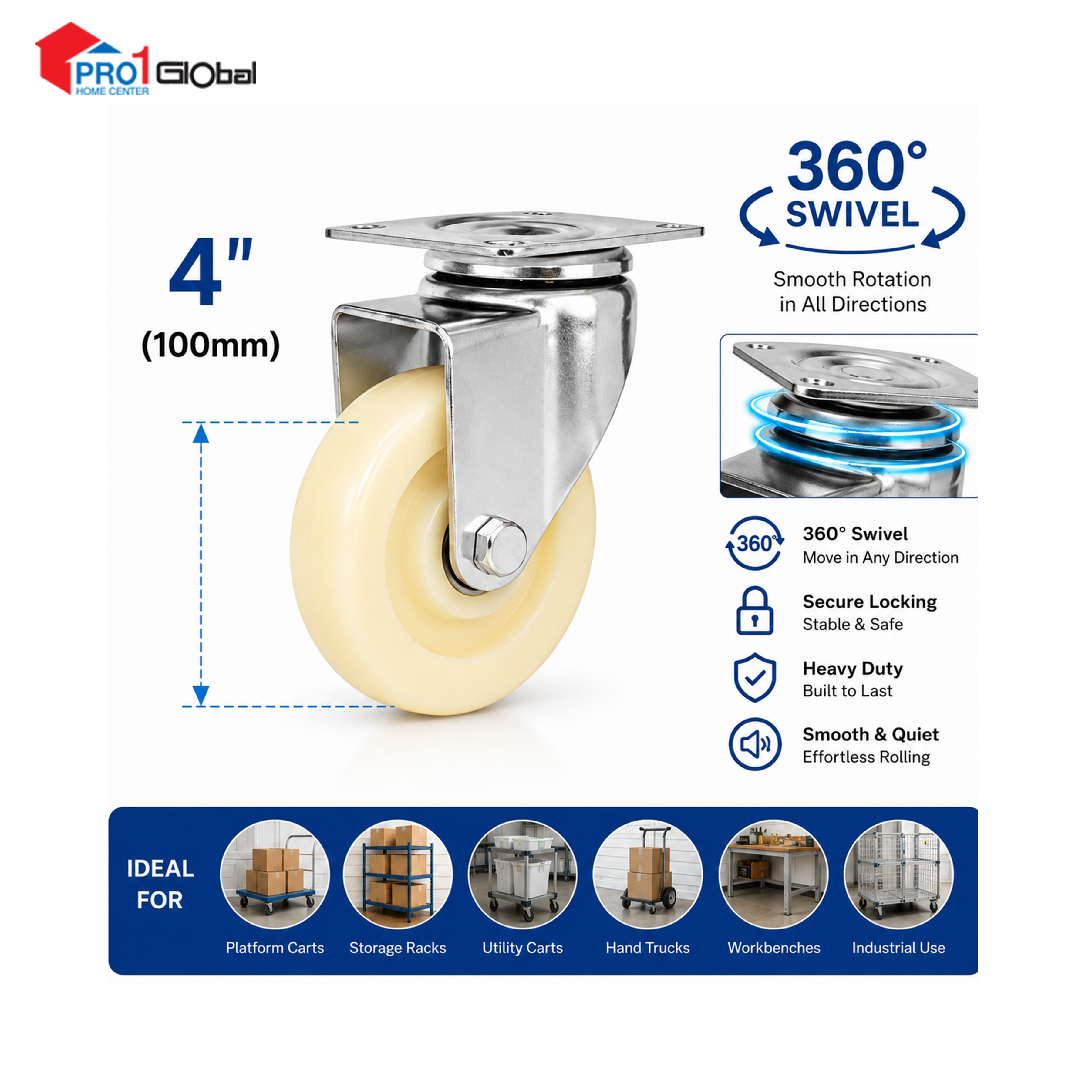 SHIELD Nylon Caster Wheel Swivel JL604-2B-4 4in