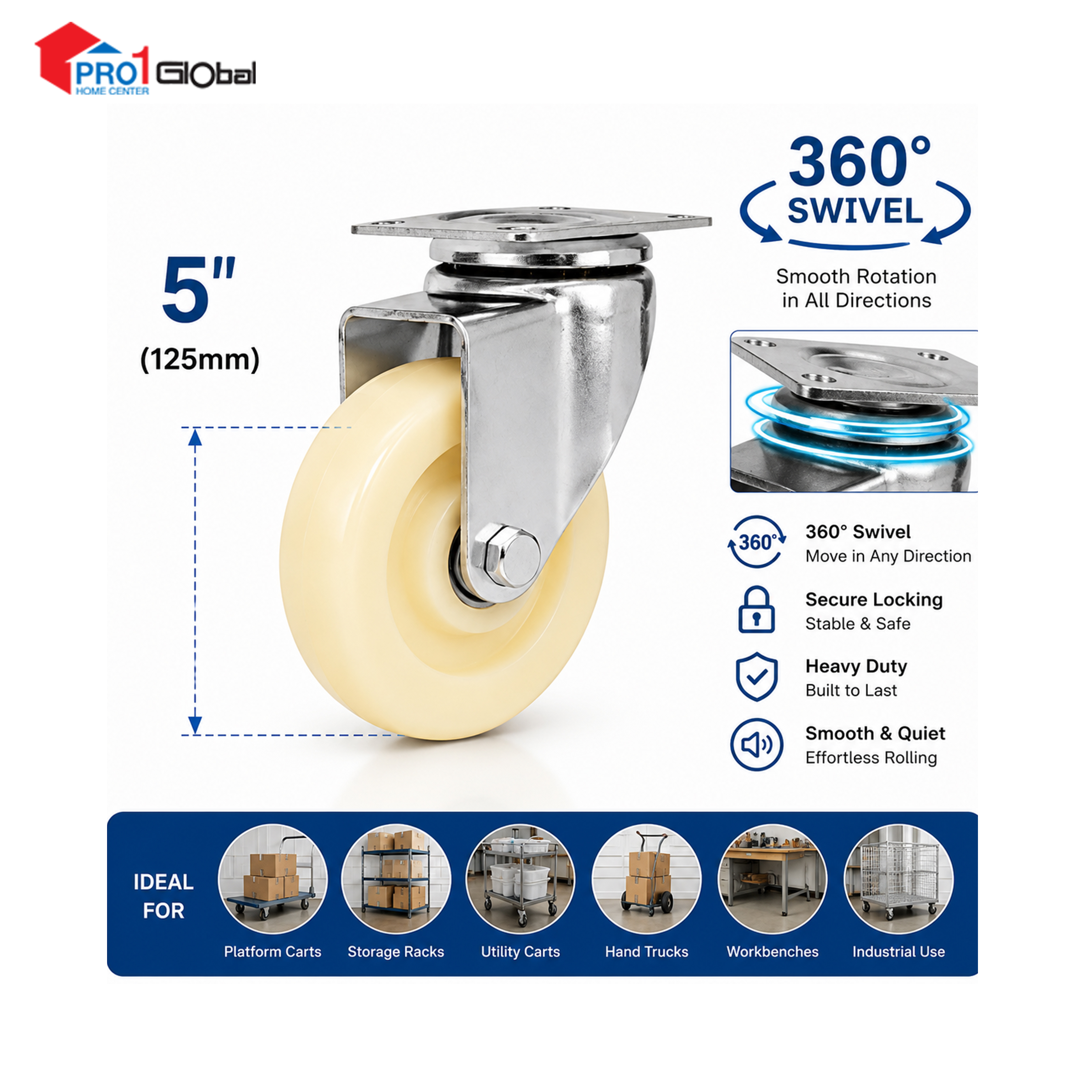 SHIELD Nylon Caster Wheel Swivel JL604-2B-5 5in