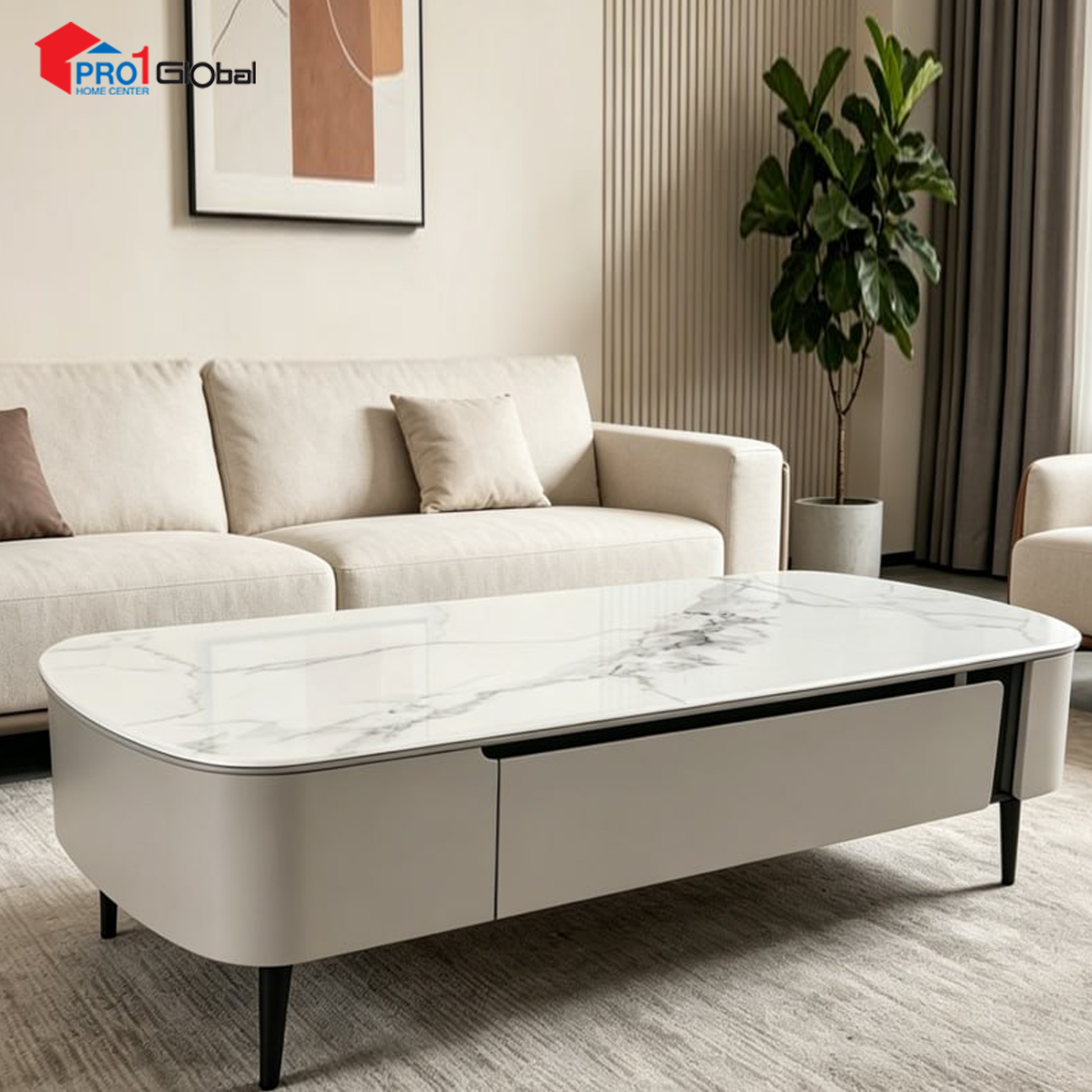 Comfy Microcrystalline Stone Tea Table HY645-16 (130x70x40)cm (White+Grey)